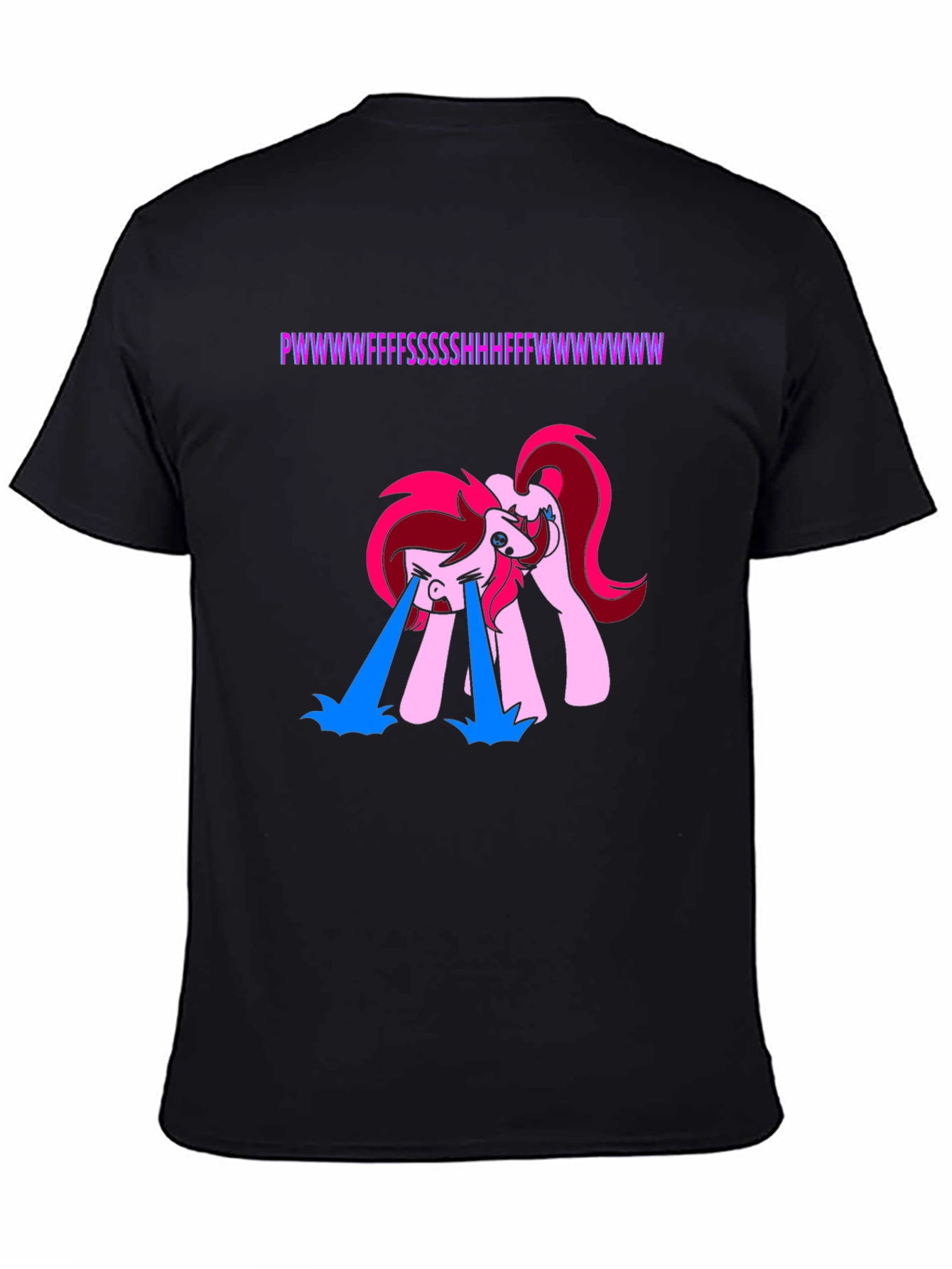 Black Funny Crying Pony Black T-Shirt view 4