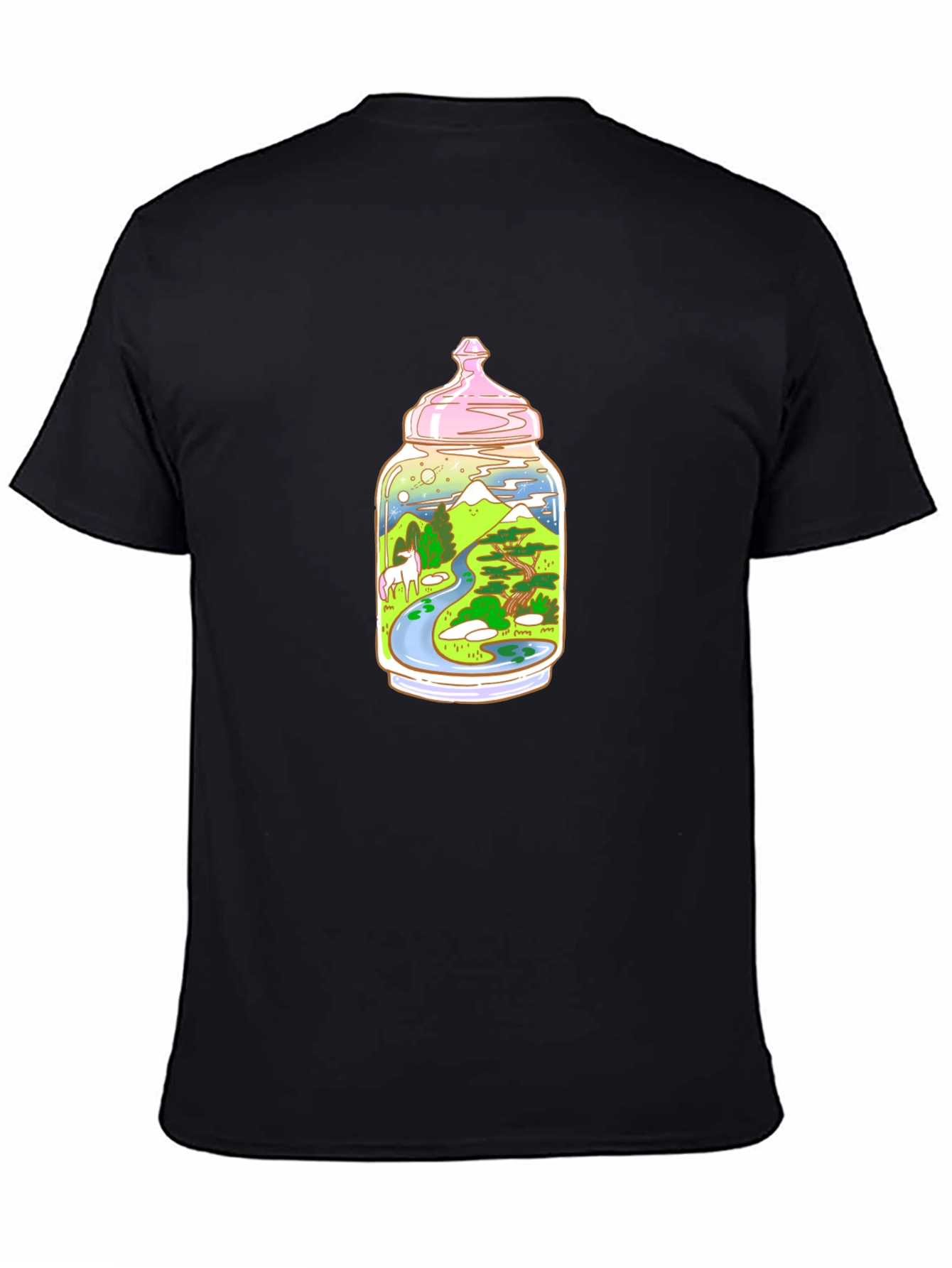 Black Unicorn Landscape in Jar T-Shirt view 4