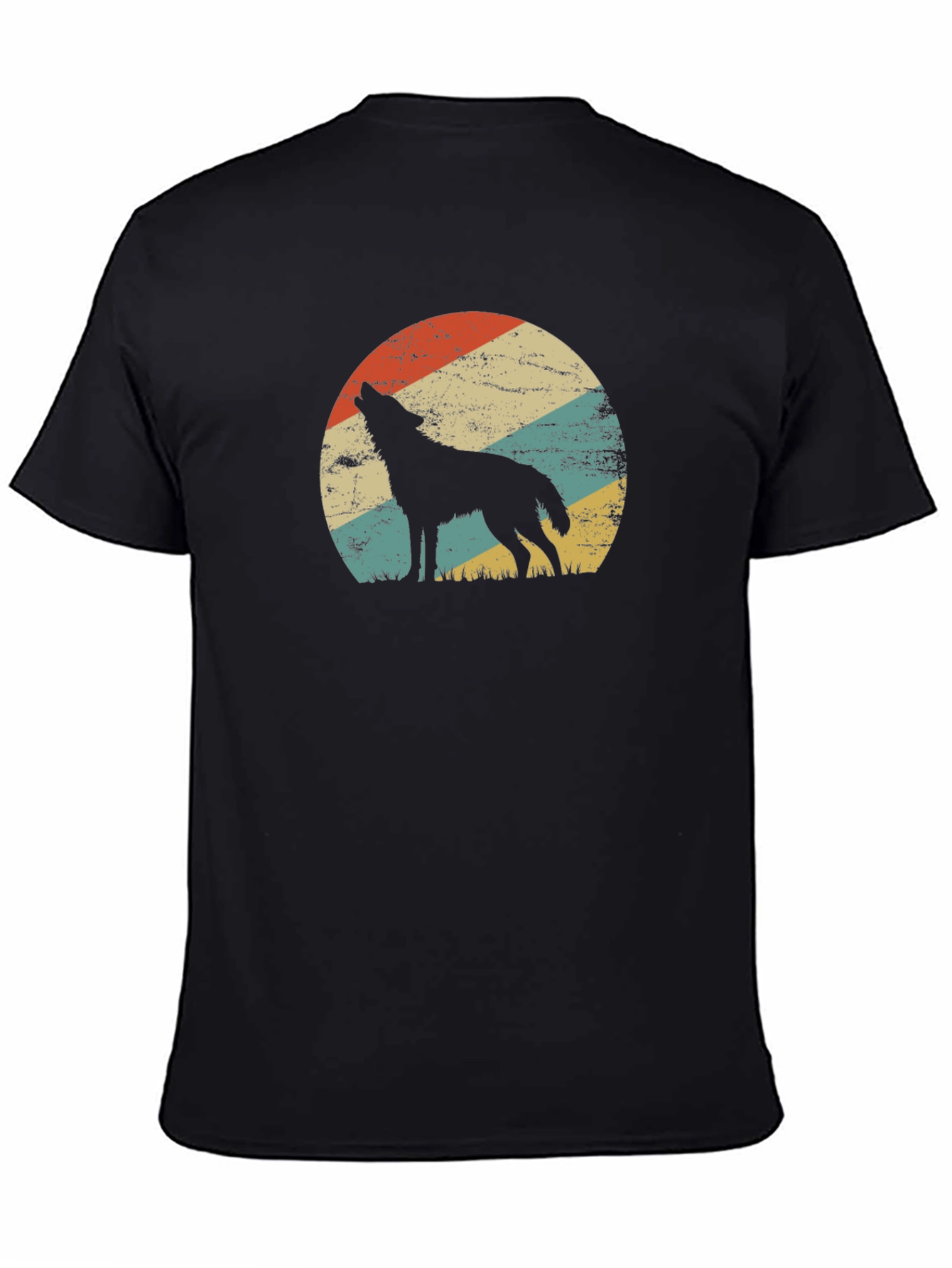 Black Wolf Silhouette Retro Sunset Black T-Shirt view 4