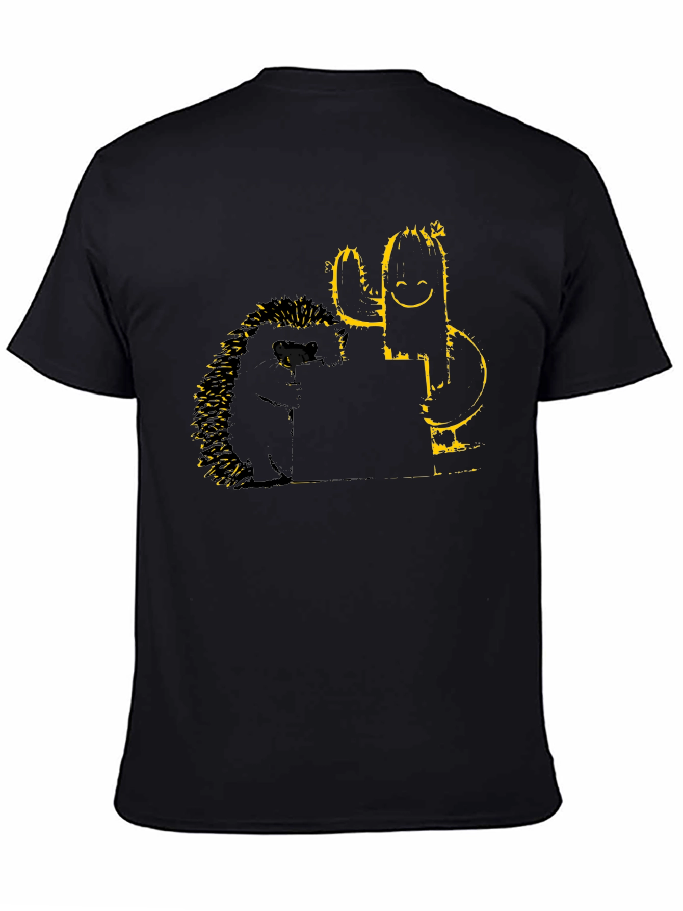 Black Hedgehog & Cactus Graphic T-Shirt - Black view 4
