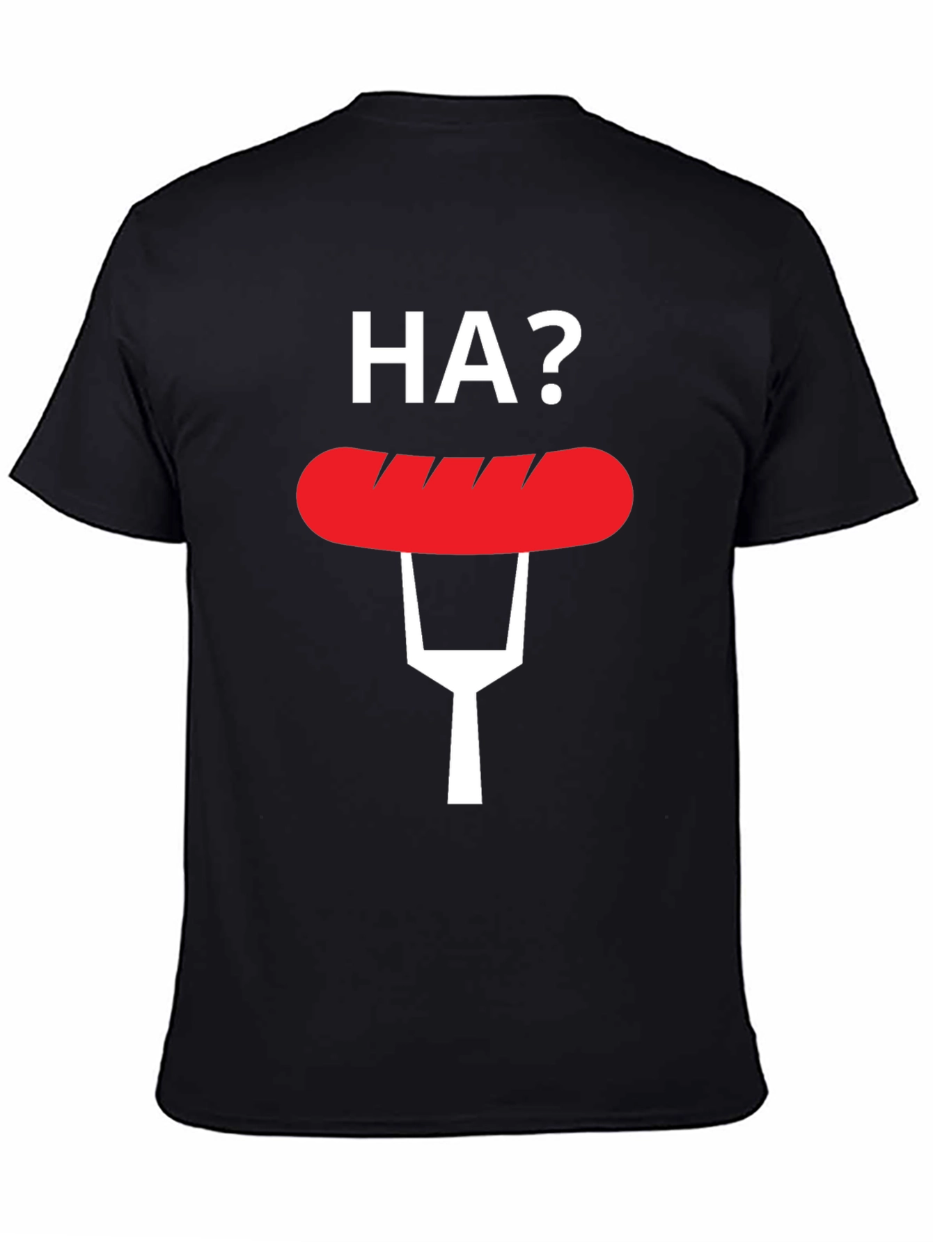 Black Funny "HA?" Hot Dog T-Shirt view 4