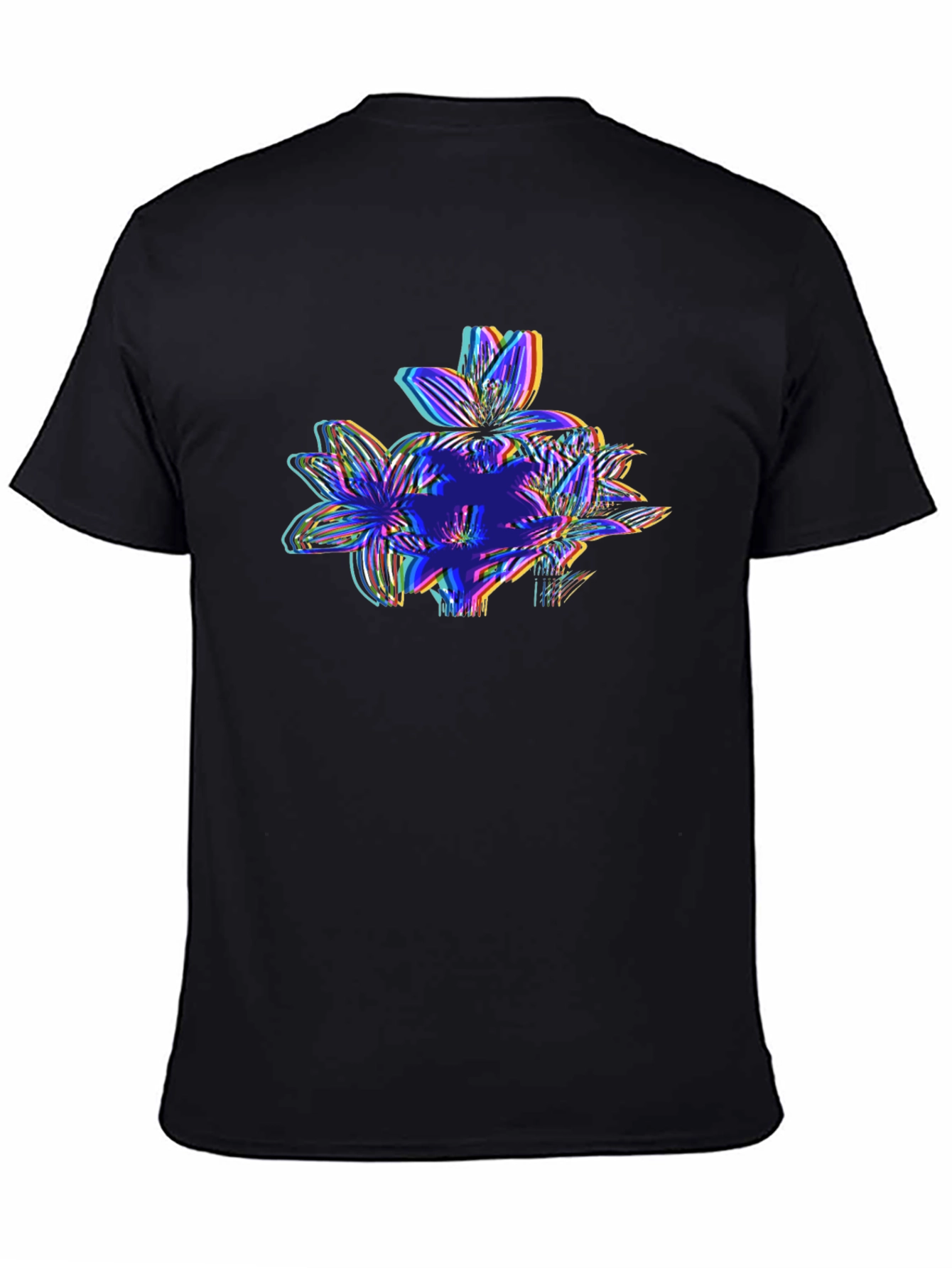 Black Vaporwave Floral Glitch Graphic Tee - Black view 4