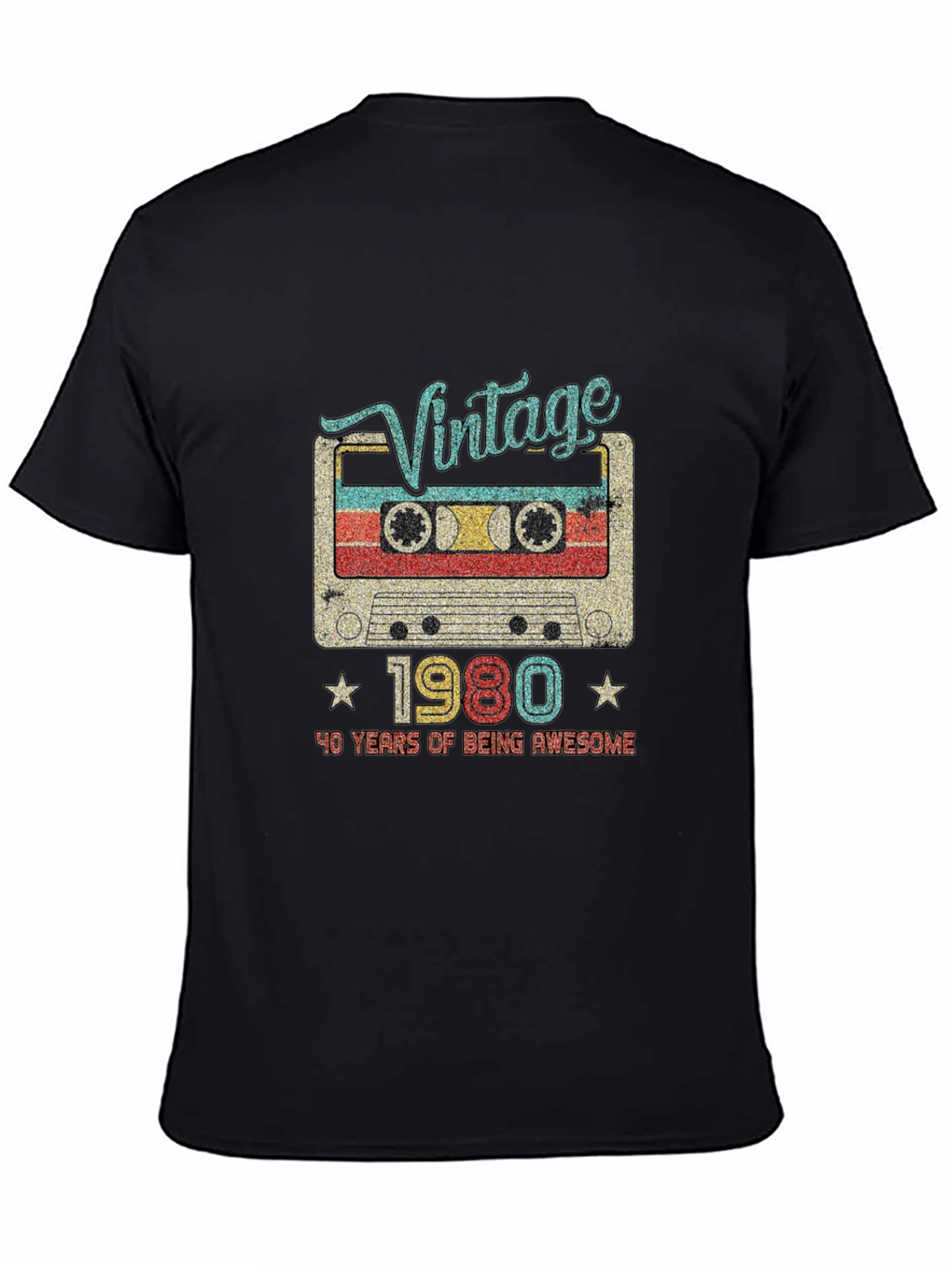 Black Vintage 1980 Cassette Tape T-Shirt view 4