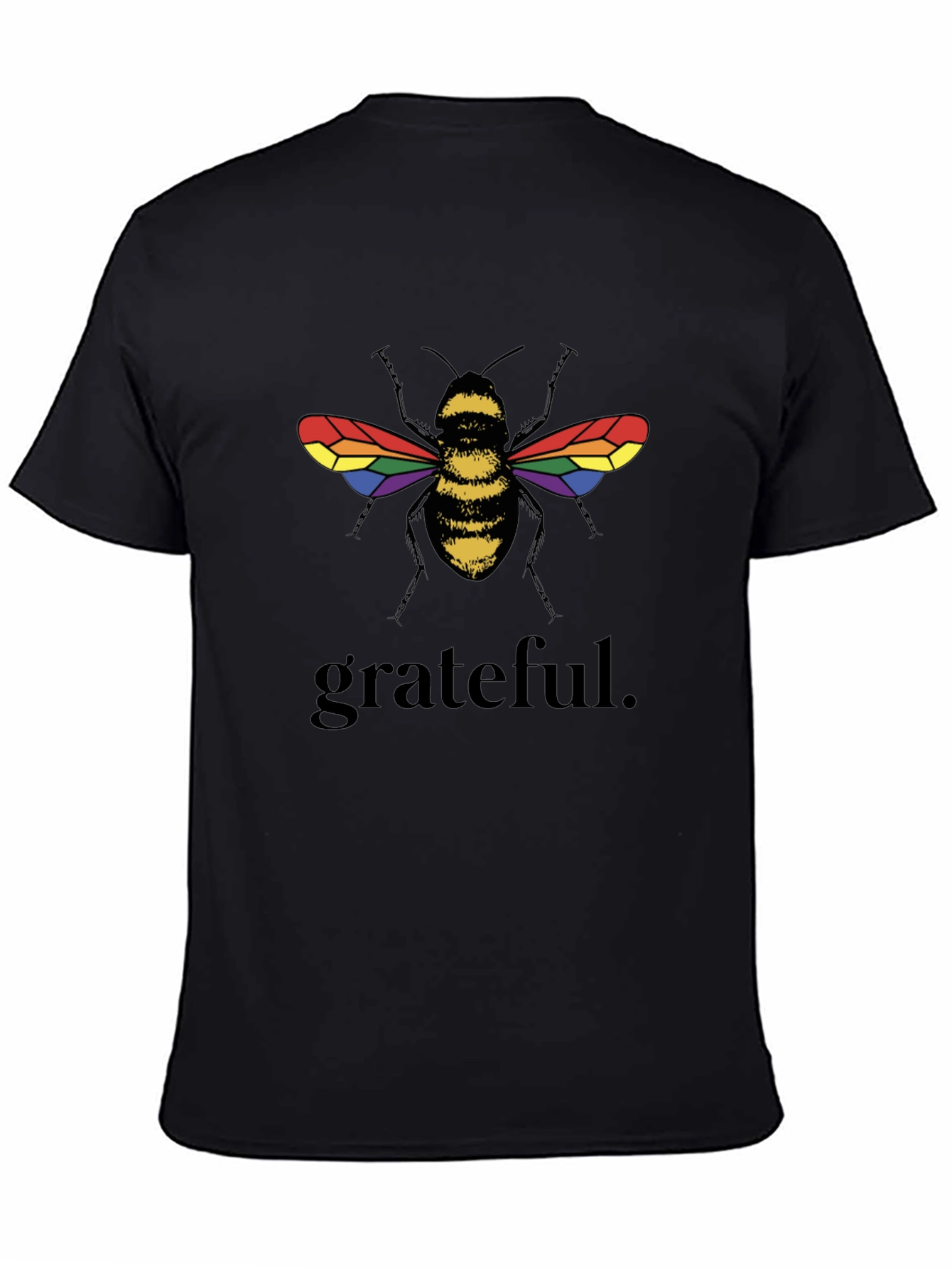Black Grateful Bee Graphic T-Shirt - Pride Wings, Black Tee view 4