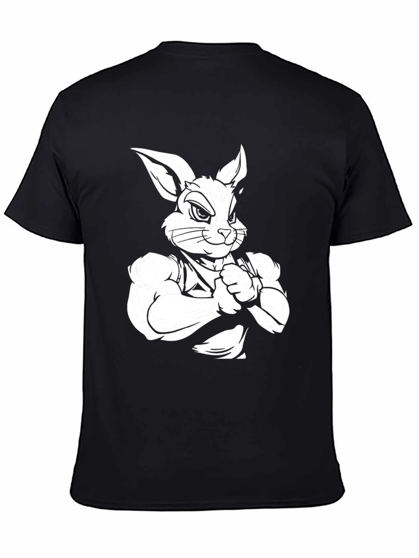 Black Black T-Shirt with Muscular Rabbit Graphic view 4