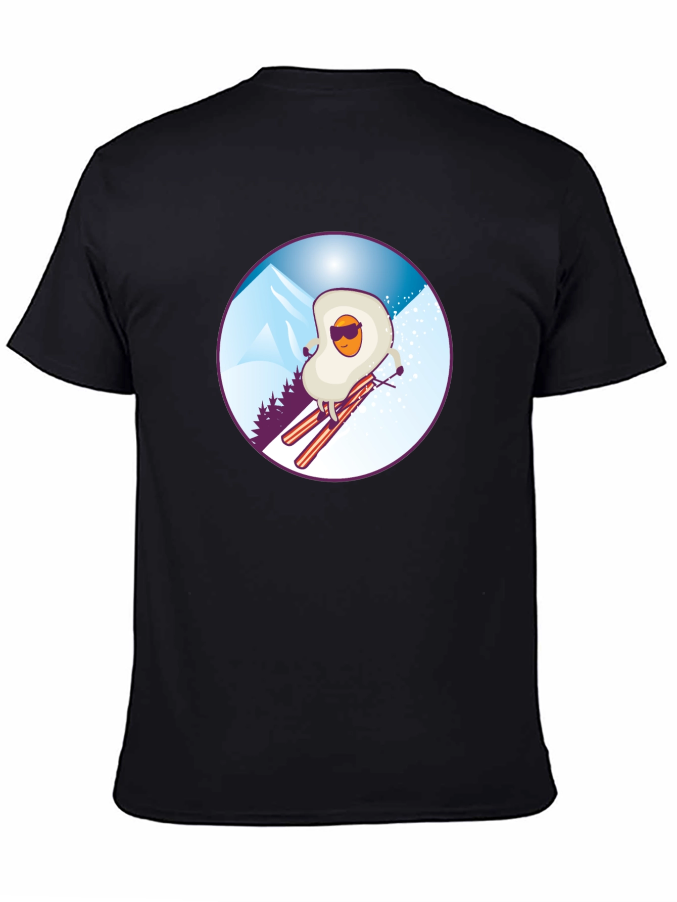 Black Funny Skiing Egg T-Shirt - Black view 4