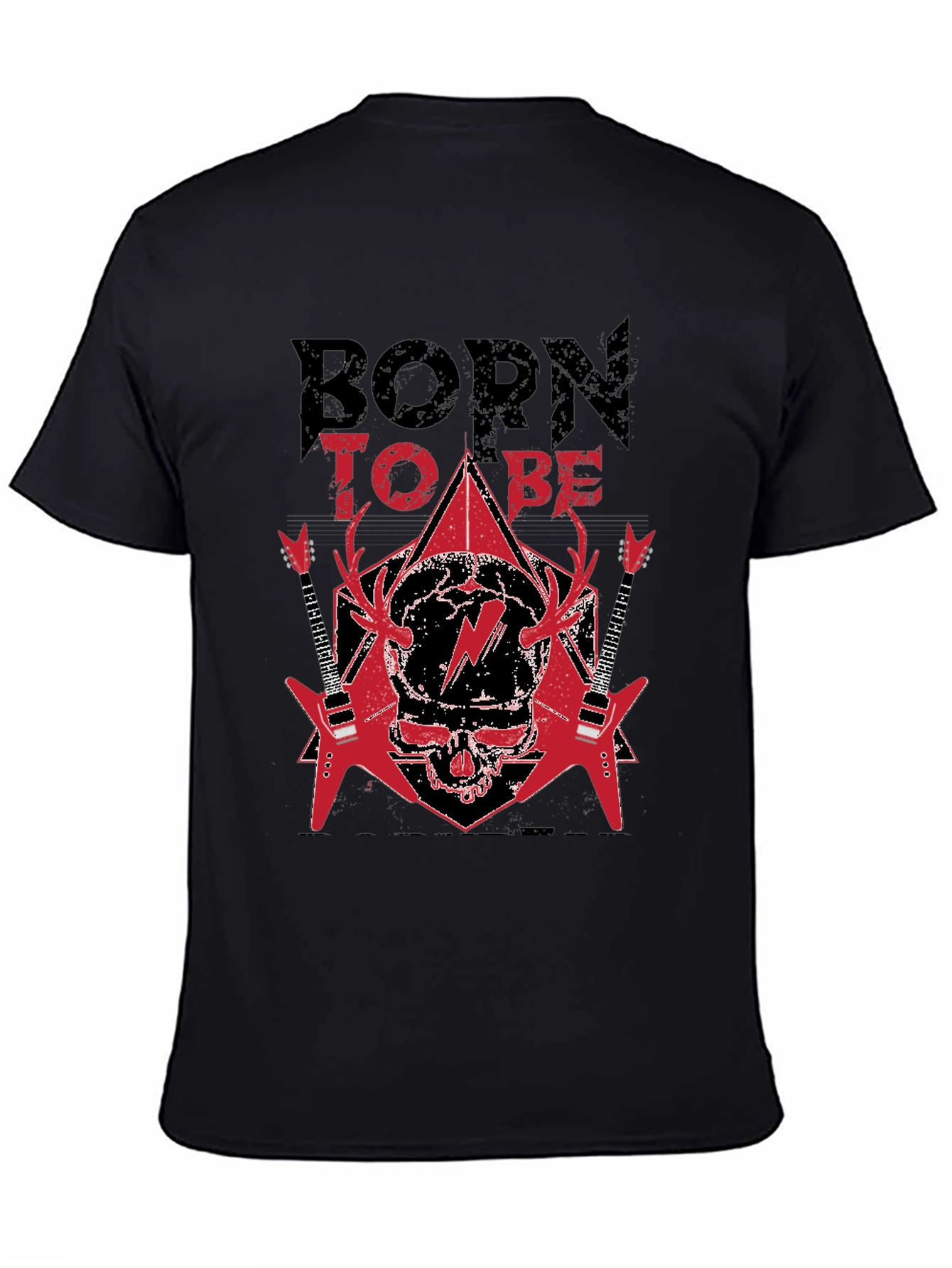 Black Born to Be Rock T-Shirt - Skull & Guitars view 4