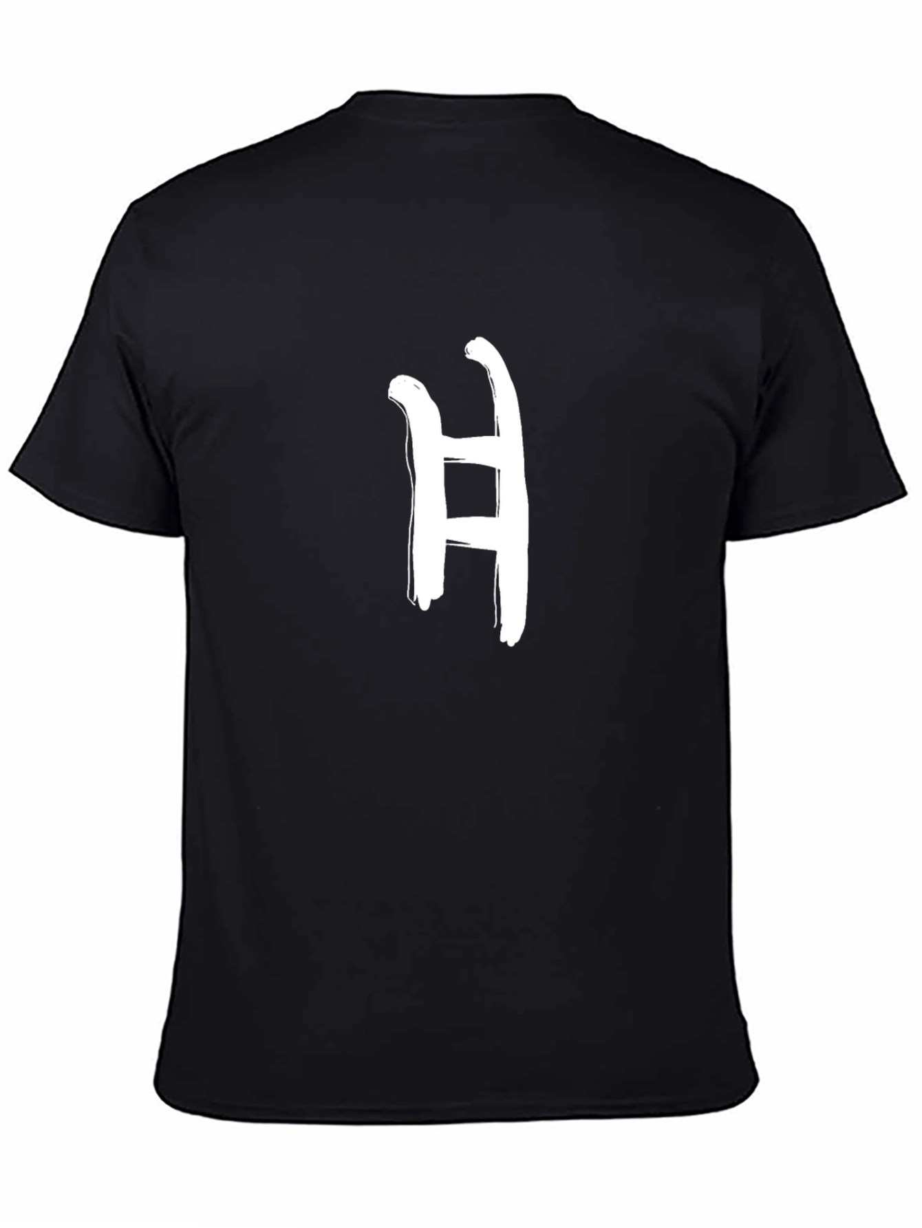Black Men's Black T-Shirt with Letter H Graphic Print view 4