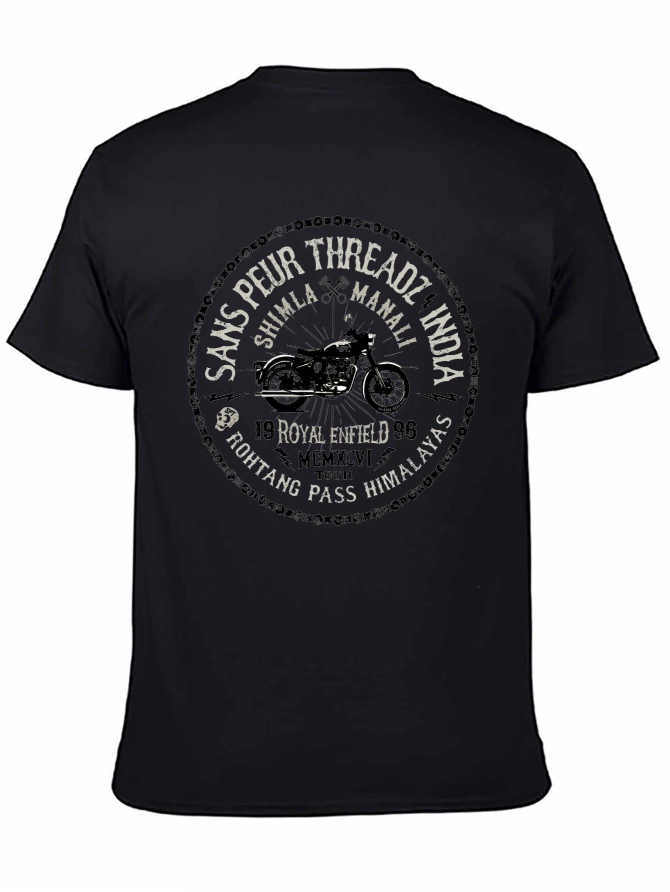Black Sans Peur Threadz Royal Enfield Motorcycle T-Shirt view 4