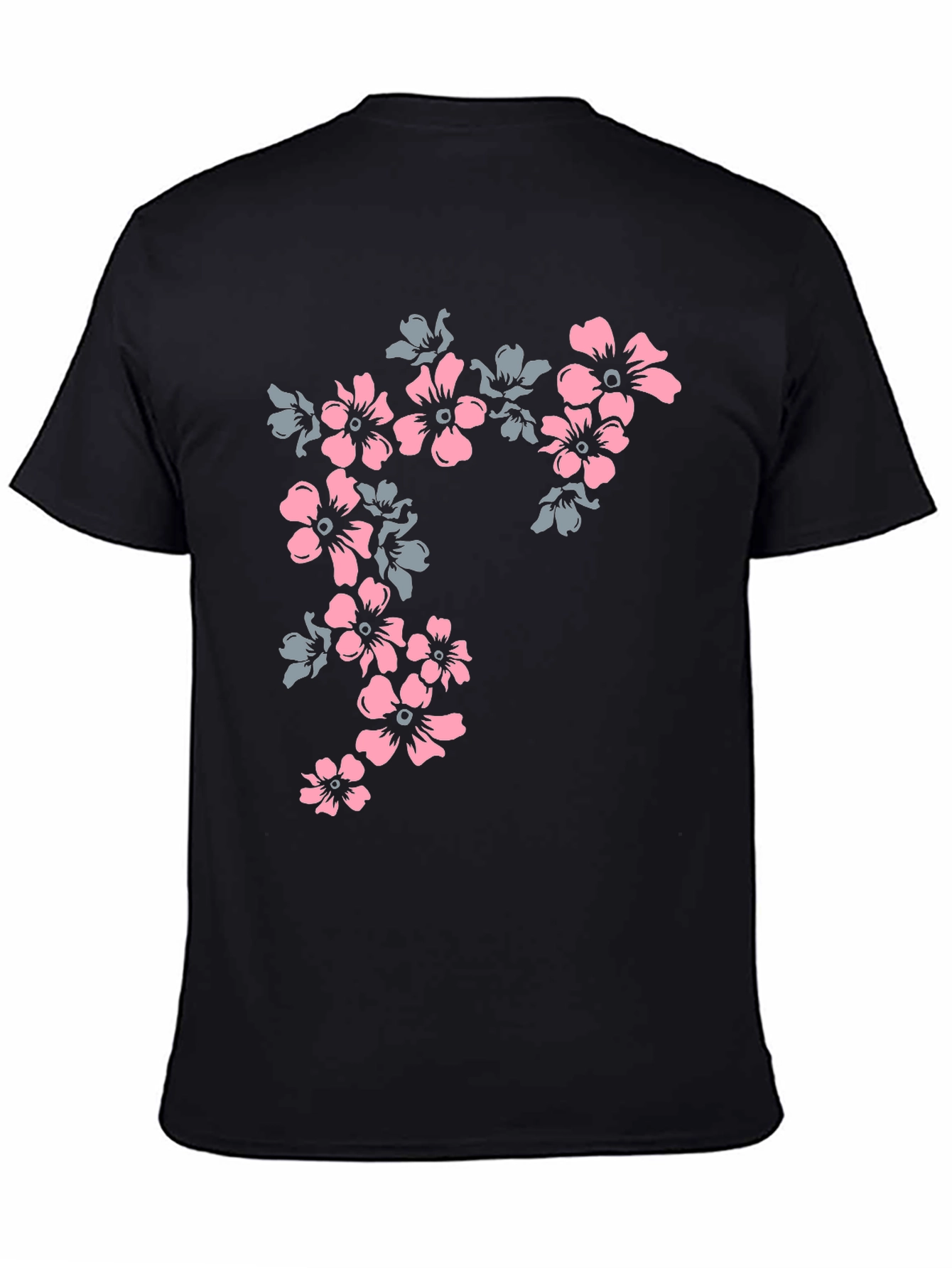 Black Floral Print Tee - Black Casual T-Shirt view 4