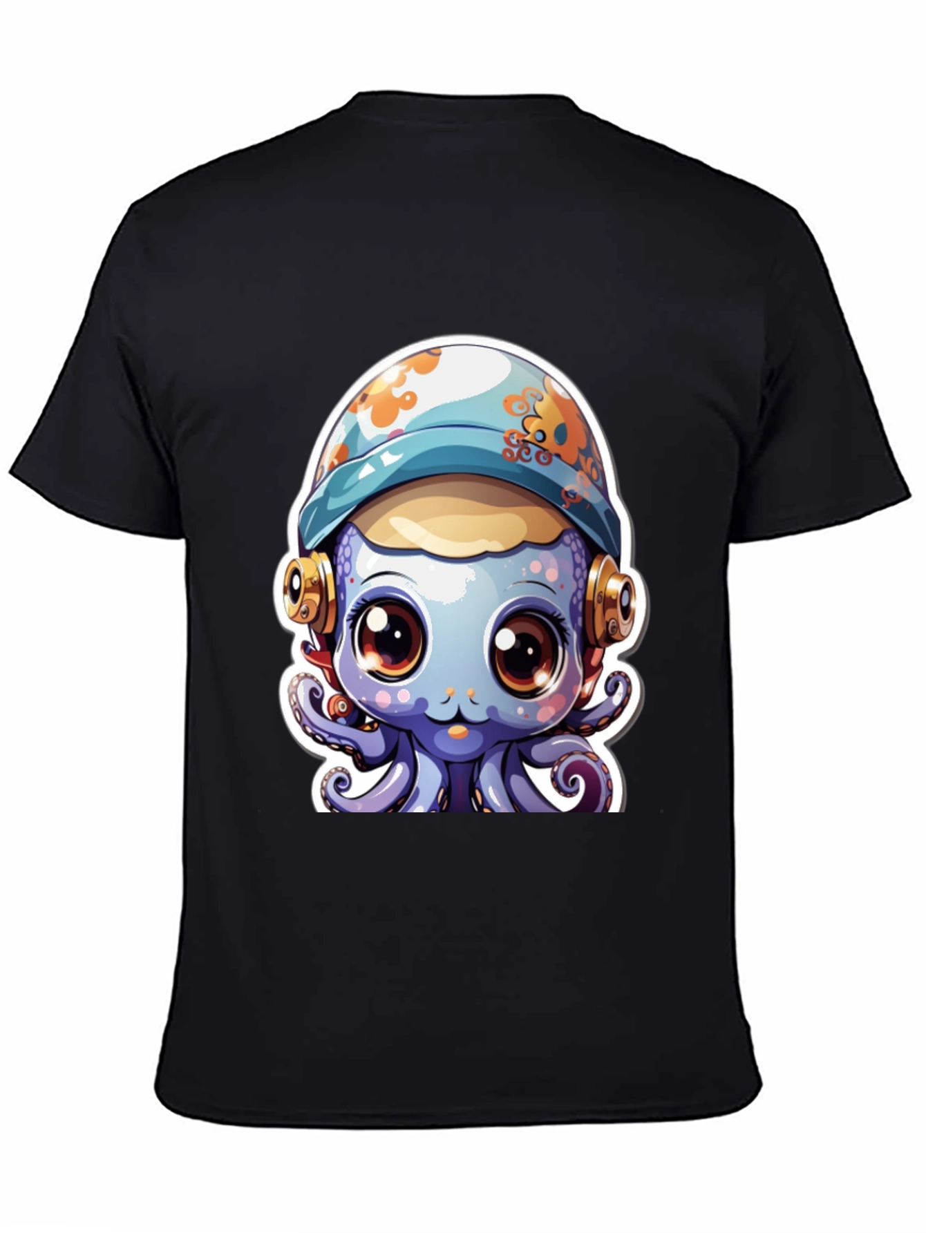 Black Cute Octopus Tee - Unique Graphic T-Shirt view 4
