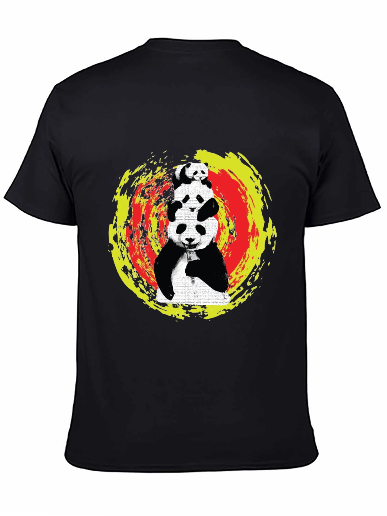 Black Stacked Panda Graphic Tee - Black Cotton Blend view 4