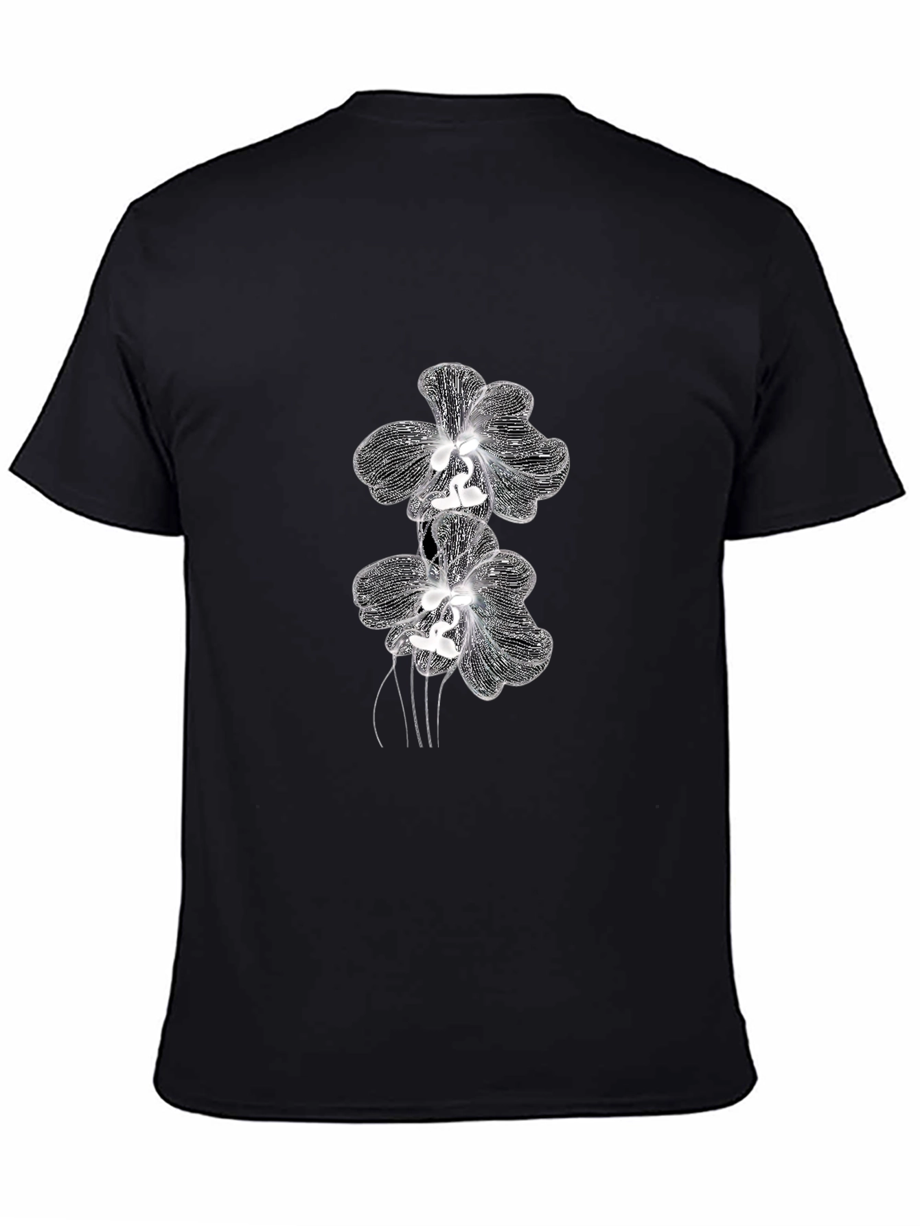 Black Elegant Orchid Graphic Tee - Black Cotton Blend view 4