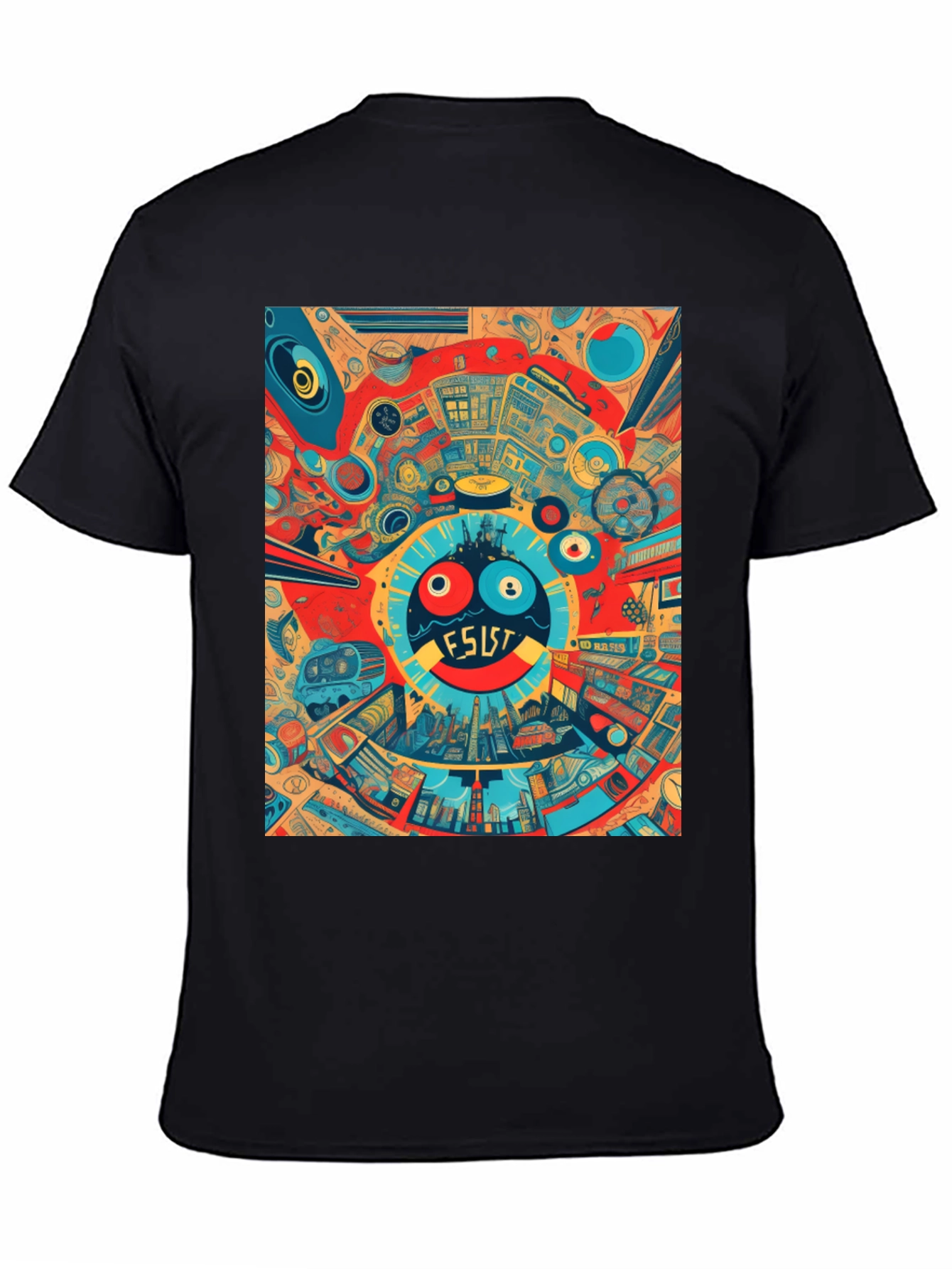 Black Abstract Graphic Print Crew Neck Tee view 4