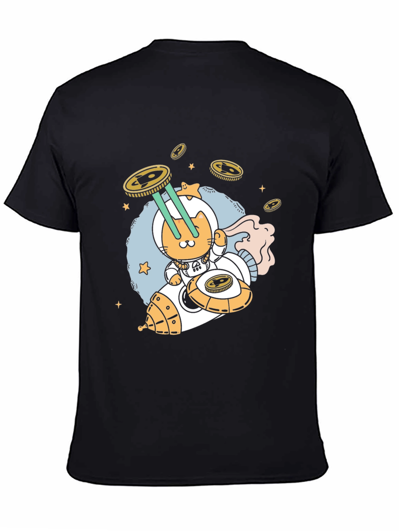 Black Cosmic Cat T-Shirt - Space Adventure Tee view 4