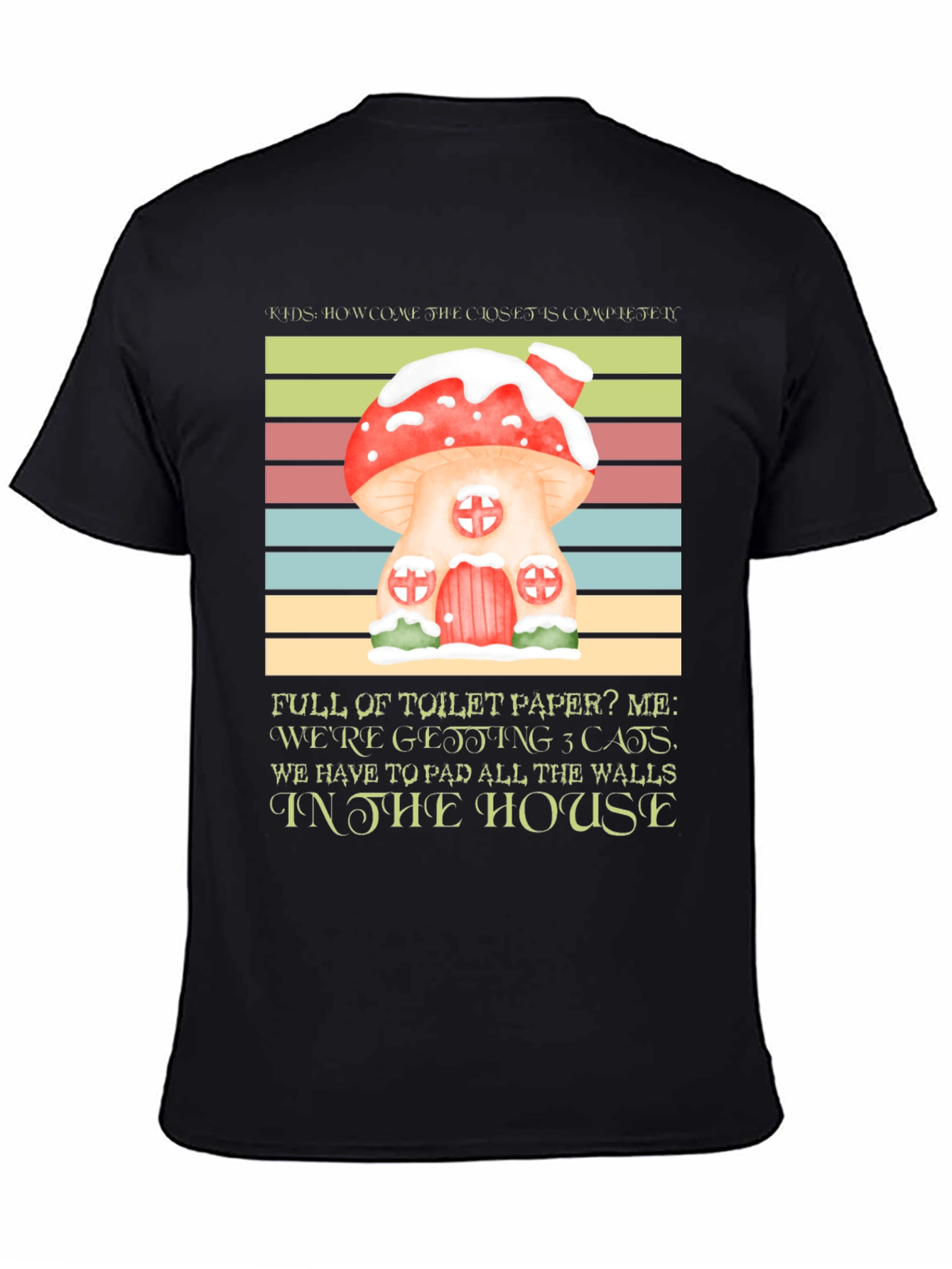 Black Mushroom House Cat Lover T-Shirt view 4