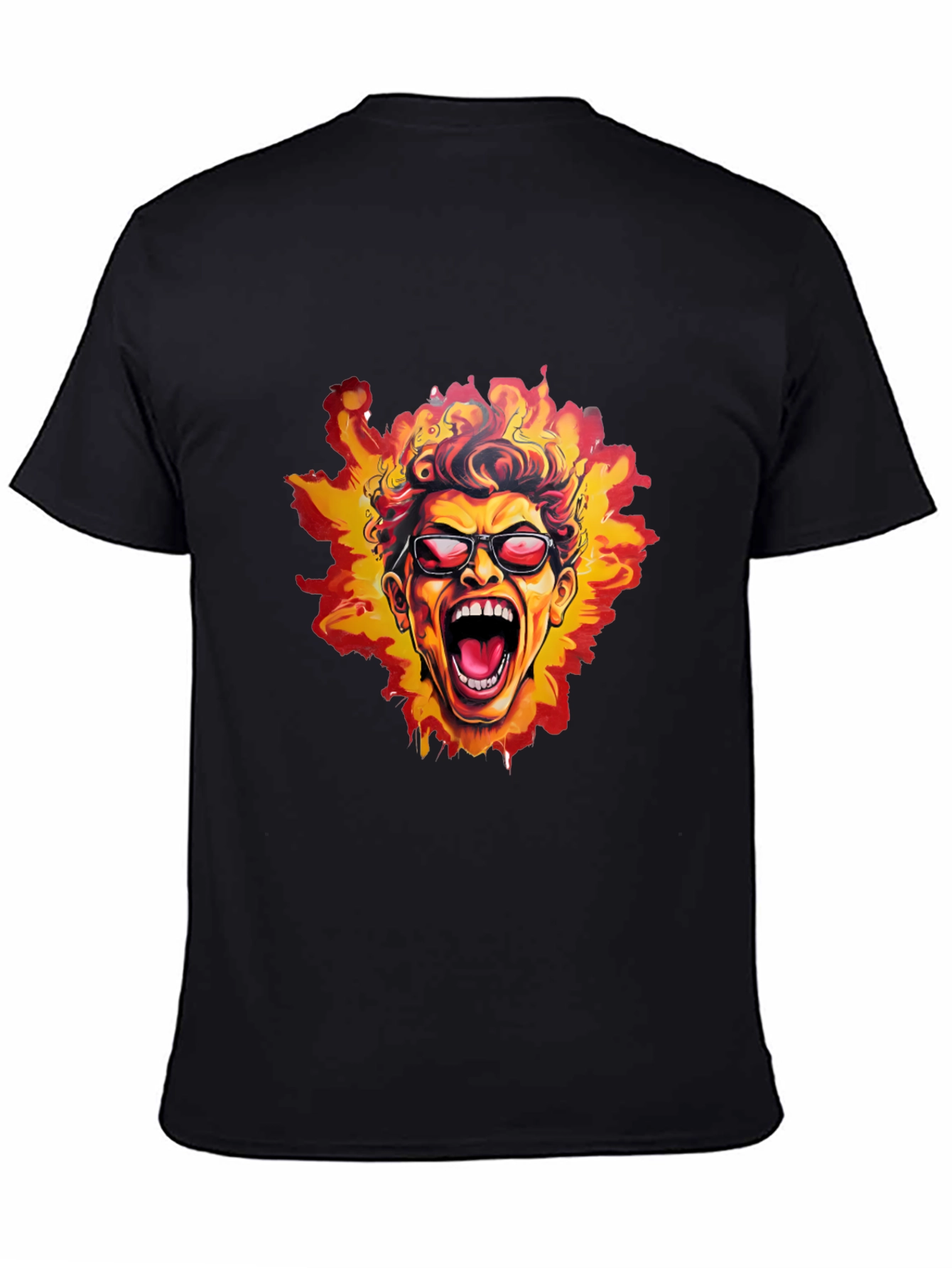 Black Fiery Screaming Face Graphic Black T-Shirt view 4
