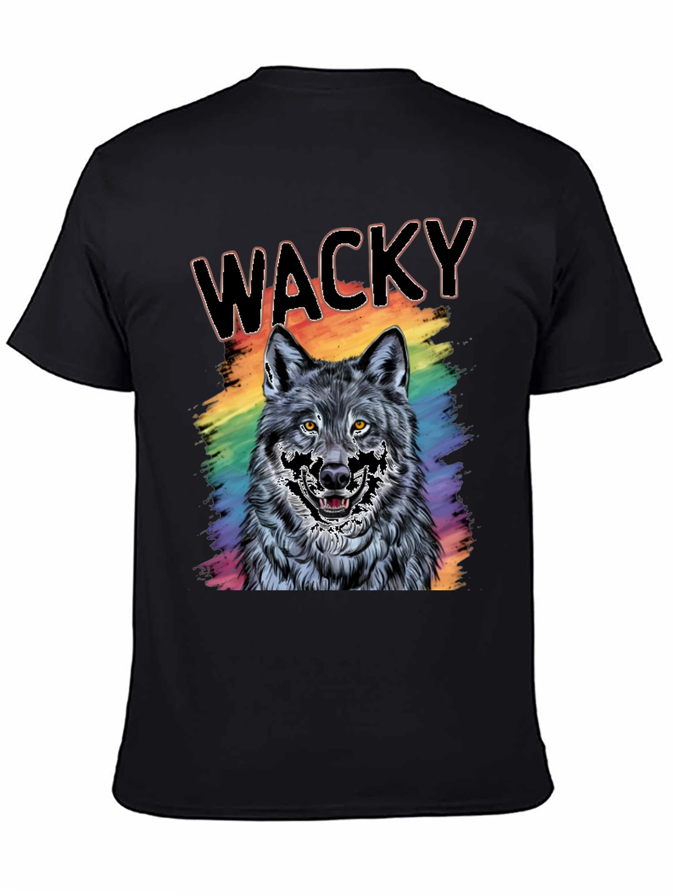 Black Wacky Wolf Graphic Tee - Colorful Animal T-Shirt view 4