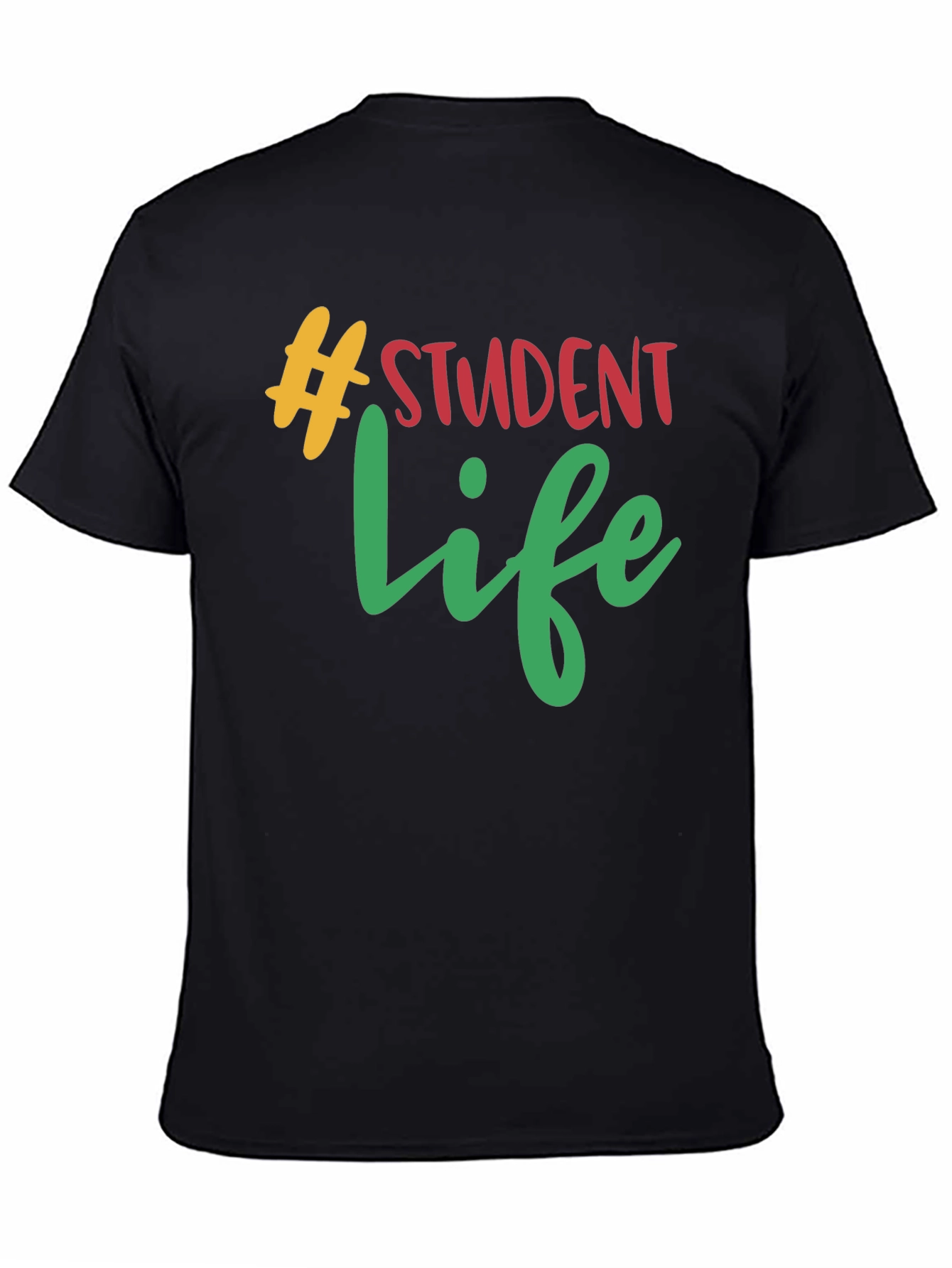 Black Student Life Graphic Tee - Black Cotton T-Shirt view 4