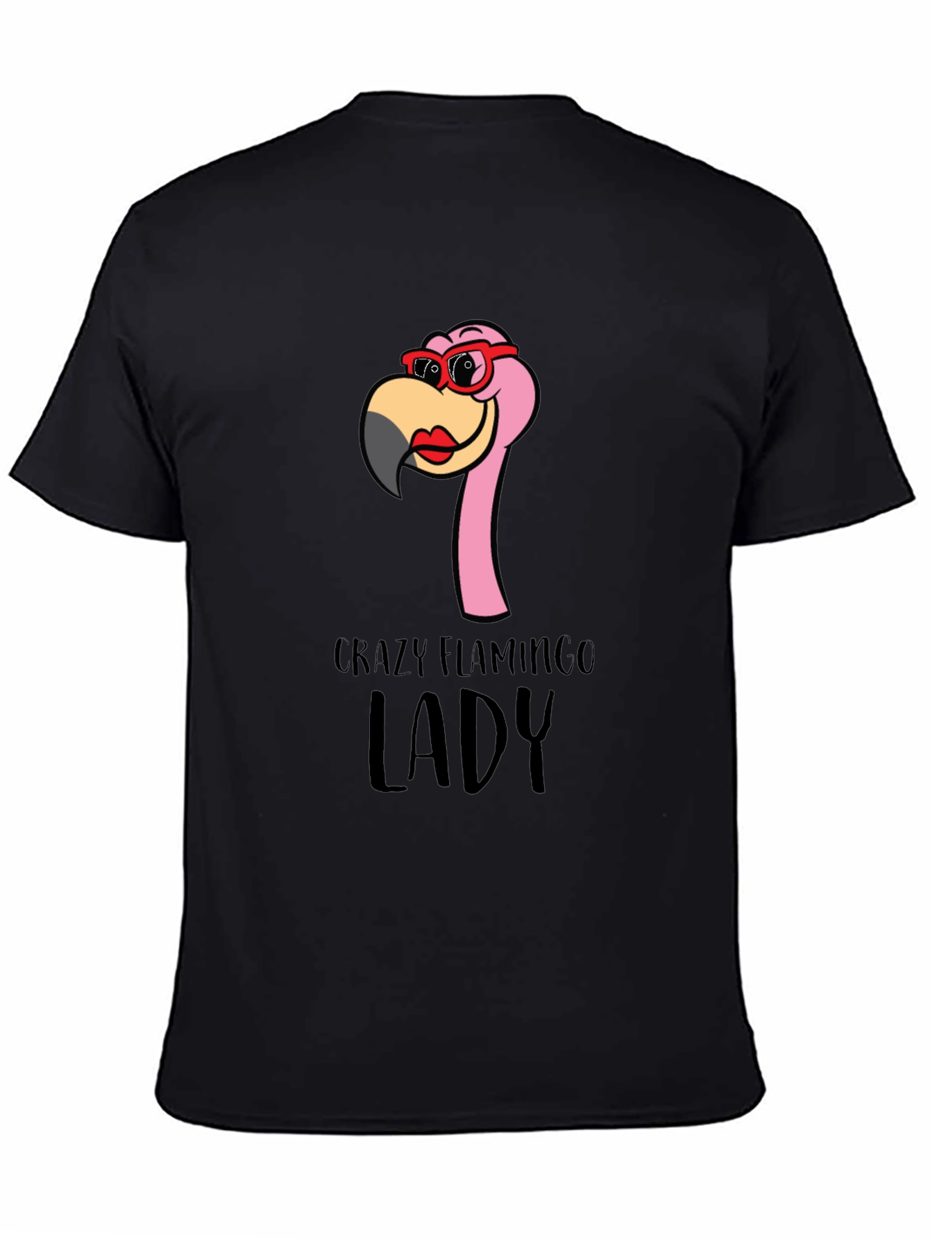 Black Crazy Flamingo Lady T-Shirt - Fun Novelty Tee view 4