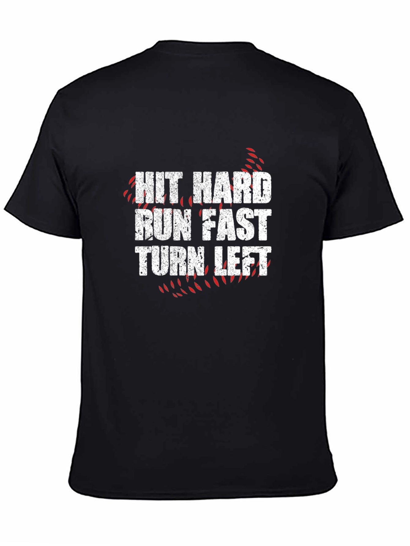 Black Hit Hard Run Fast Turn Left Graphic Tee view 4