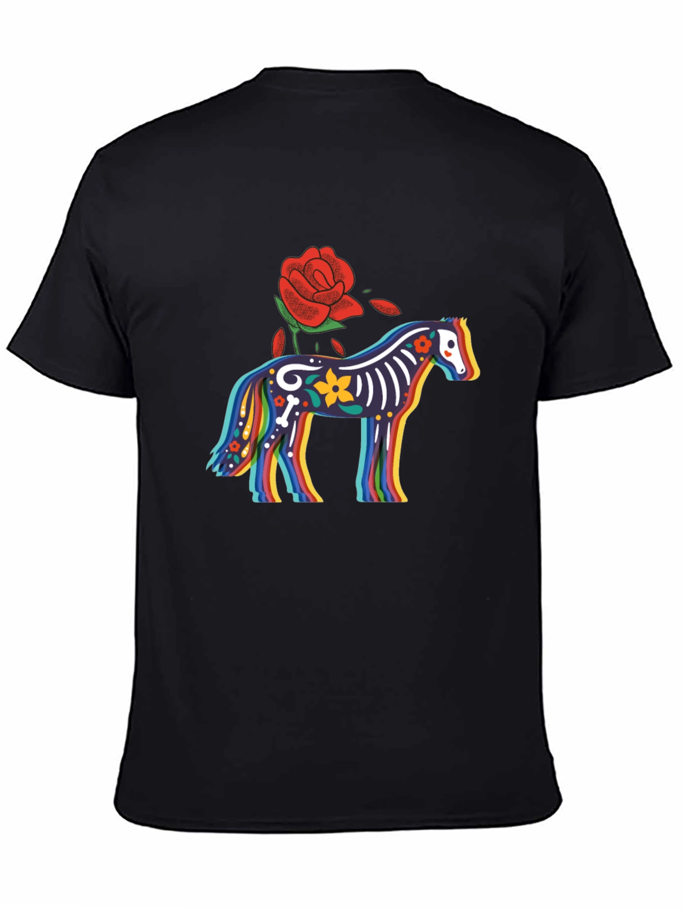Black Colorful Calavera Horse Graphic Tee view 4