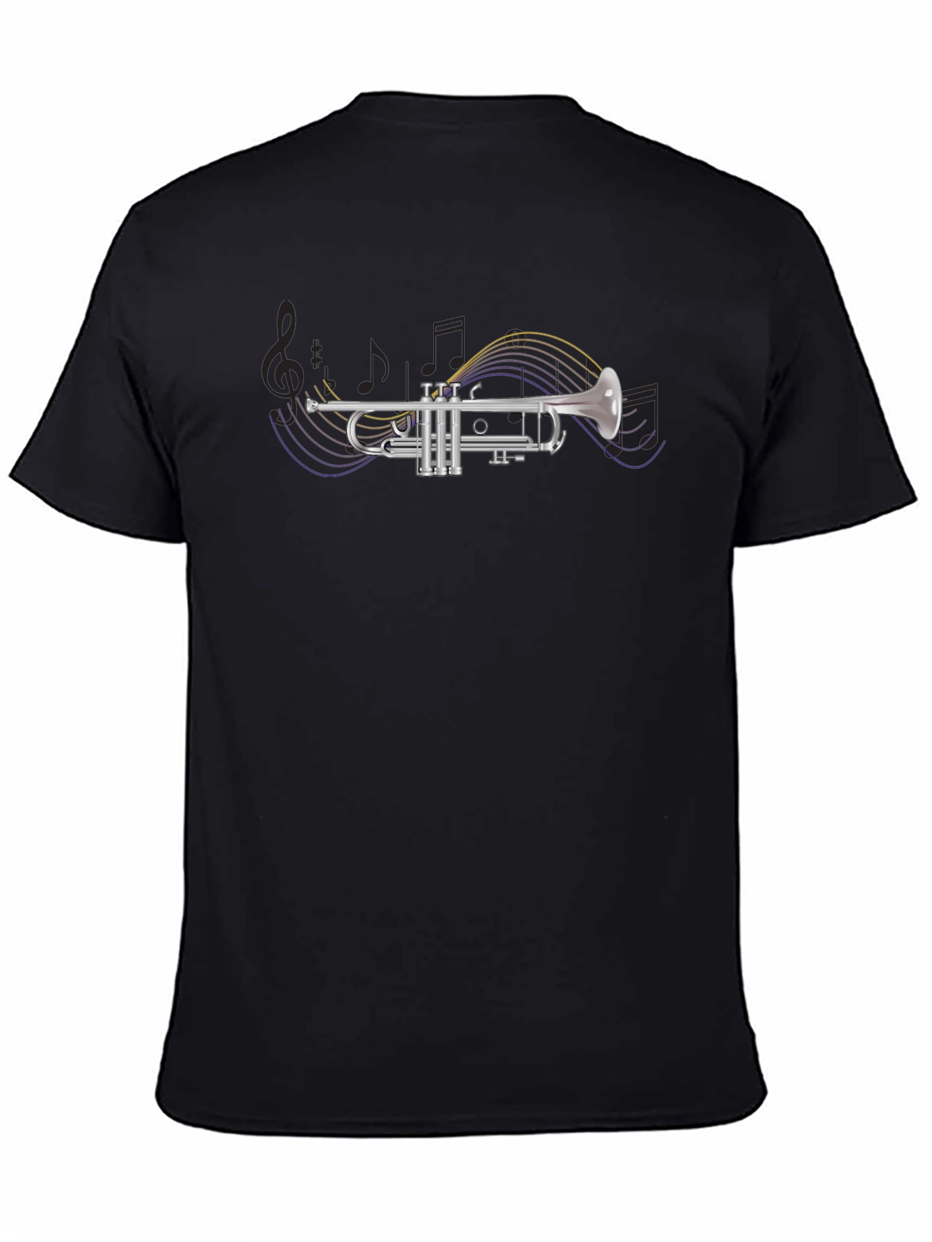 Black Trumpet Music Notes Graphic T-Shirt view 4