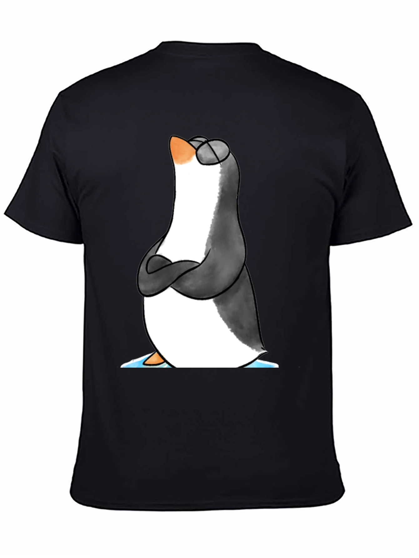 Black Cool Penguin Graphic Tee - Black Cotton T-Shirt view 4