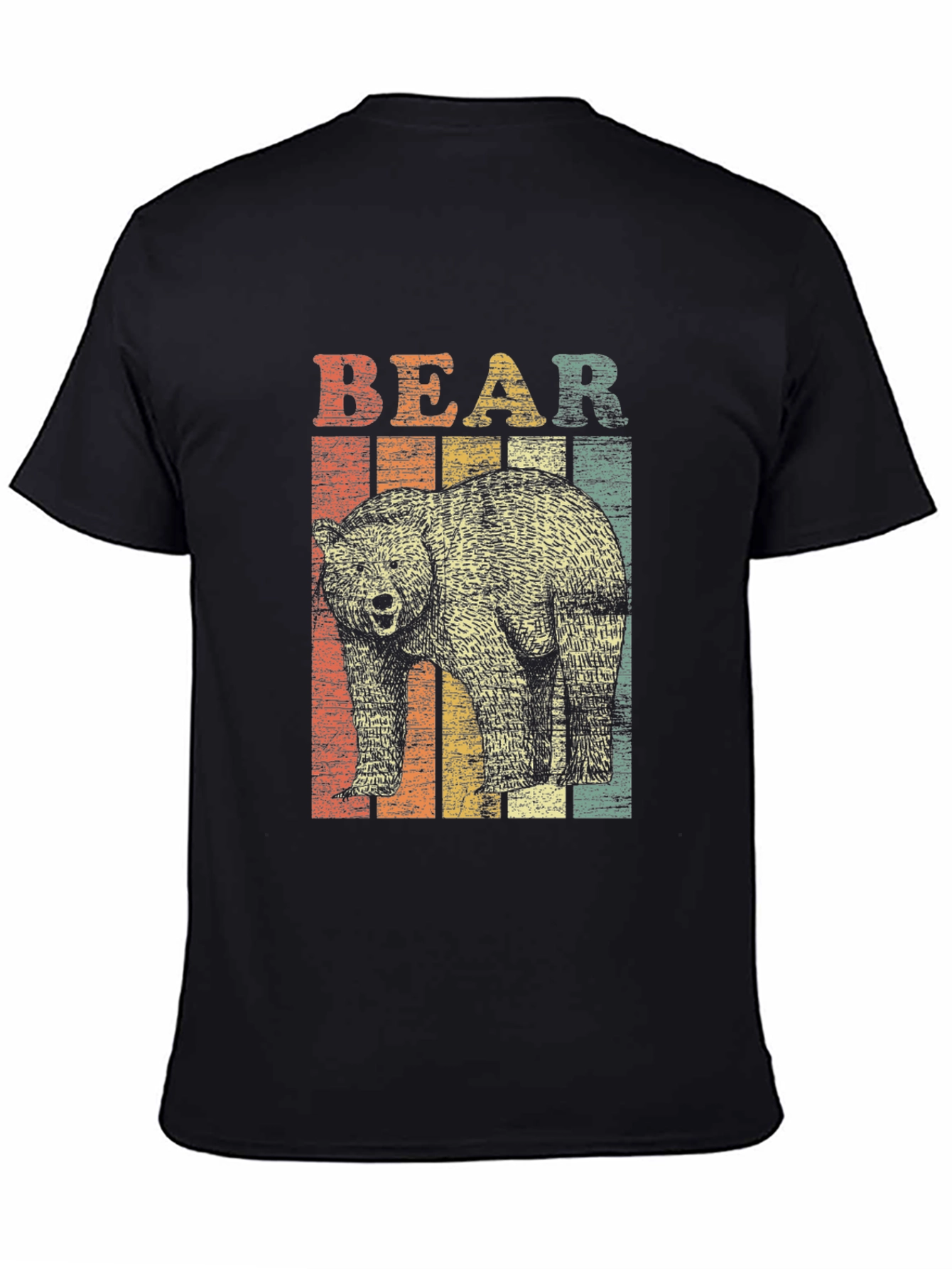 Black Retro Bear Graphic T-Shirt - Unisex Black Tee view 4