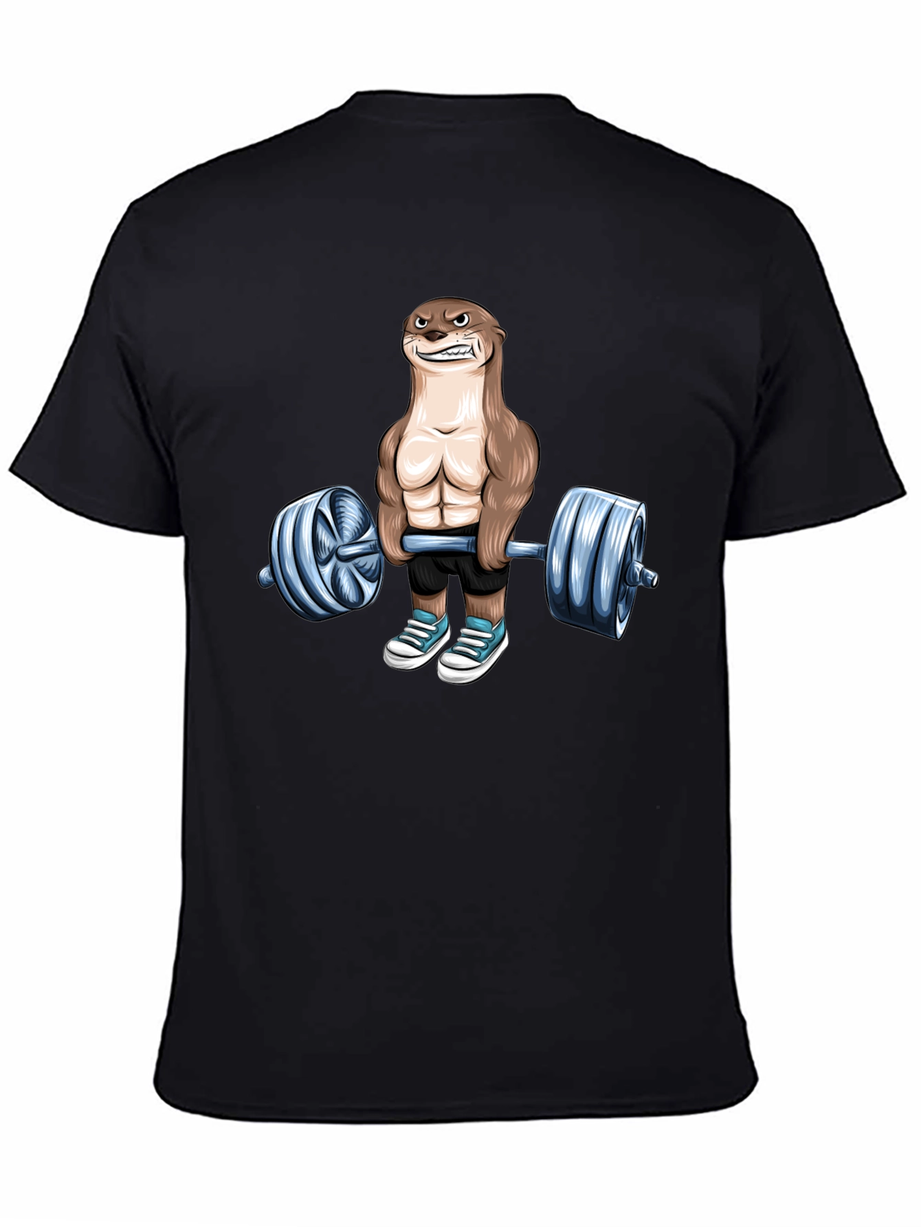 Black Funny Otter Lifting Weights T-Shirt Gym Lover view 4