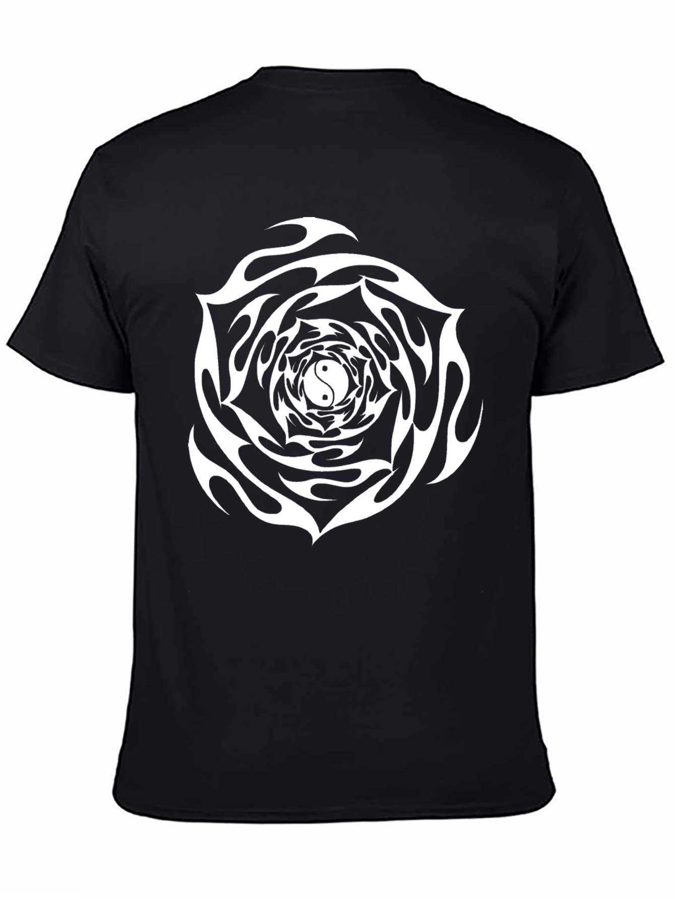 Black Yin Yang Flame Rose Graphic Tee view 4