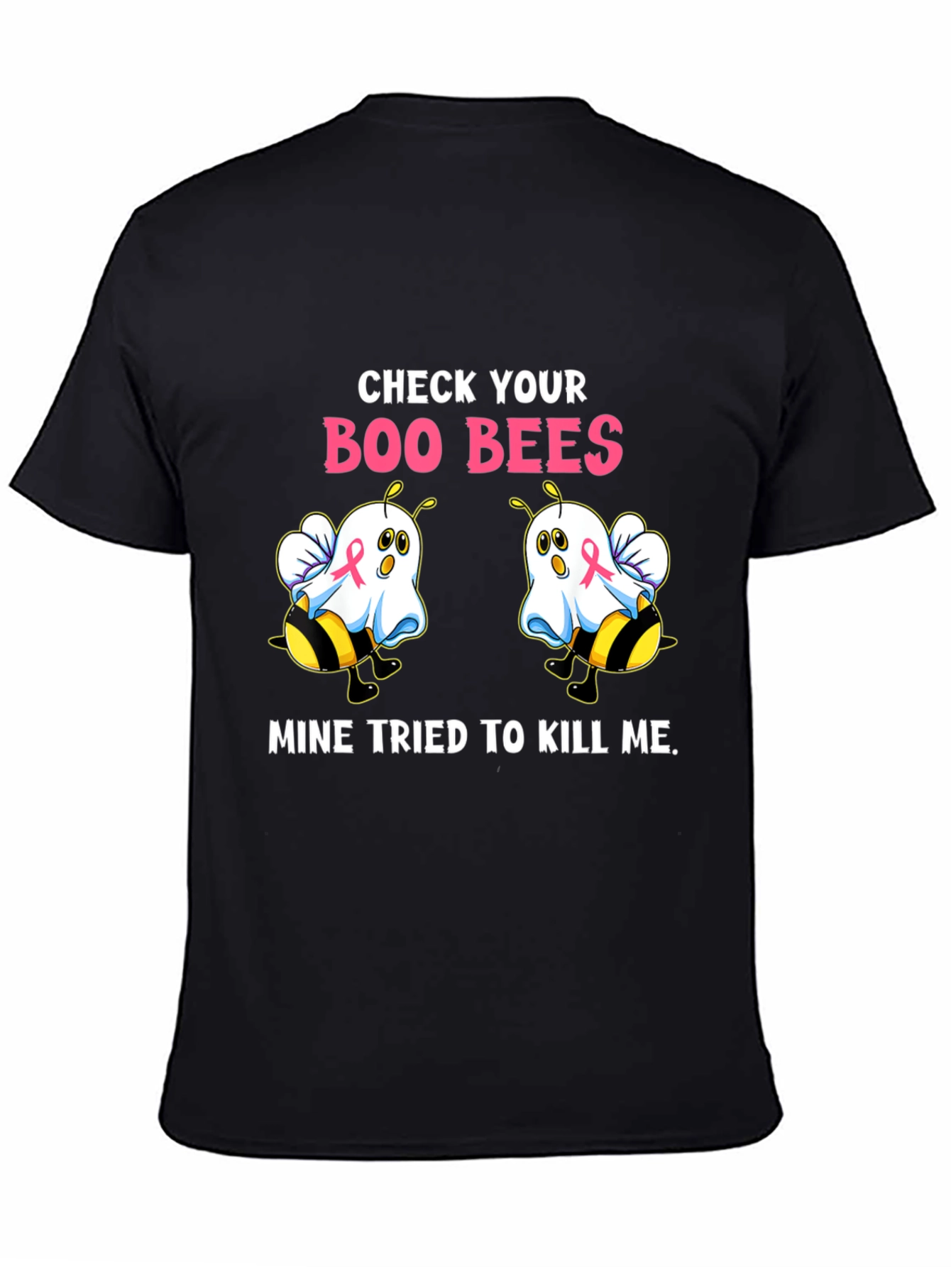 Black Boo Bees T-Shirt Breast Cancer Awareness Halloween Tee view 4