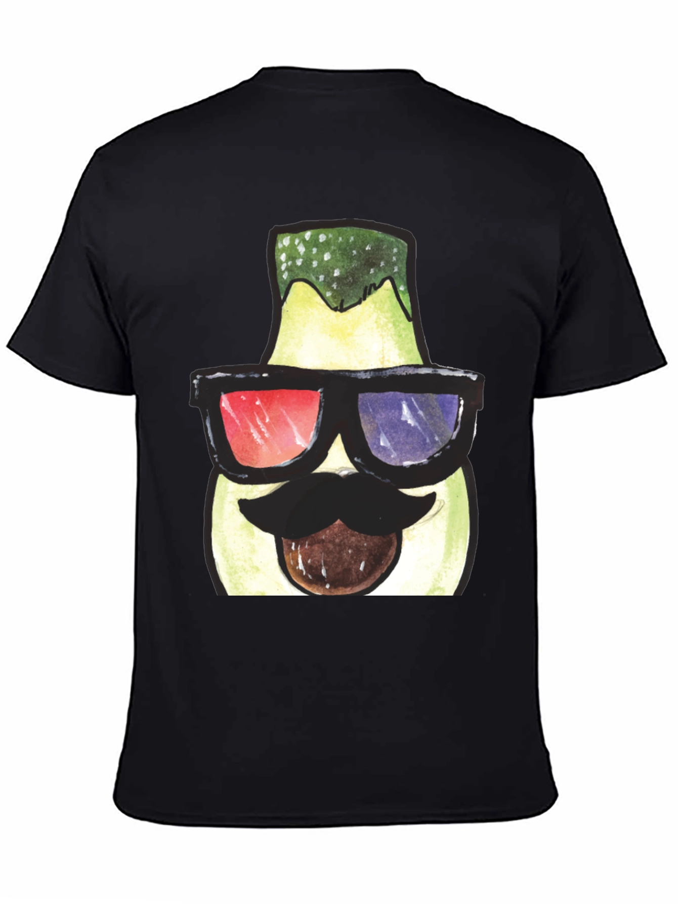 Black Funny Avocado 3D Glasses Graphic T-Shirt view 4