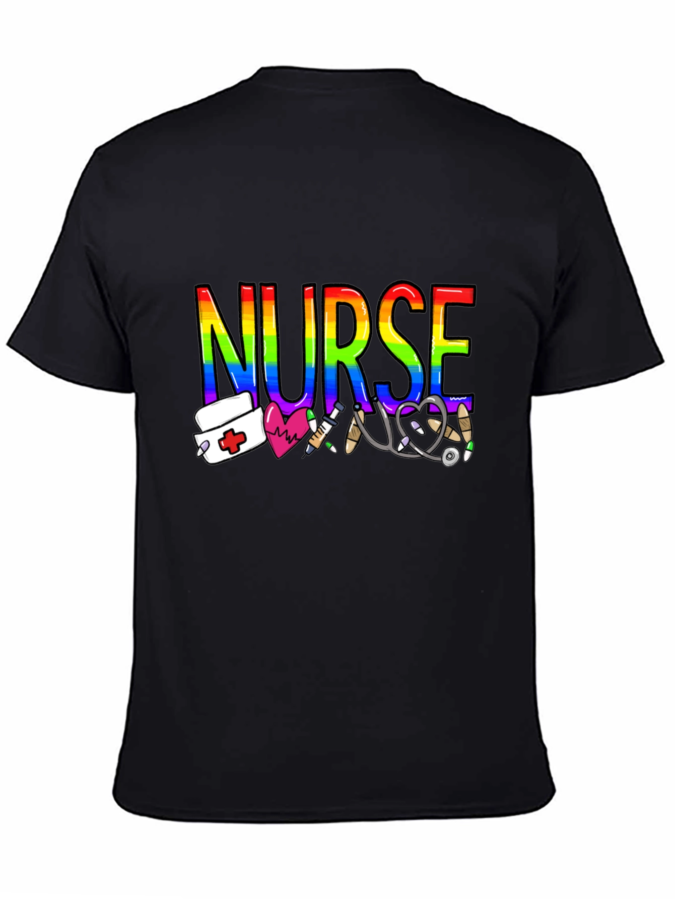 Black Rainbow Nurse Graphic T-Shirt - Medical Pride Tee view 4