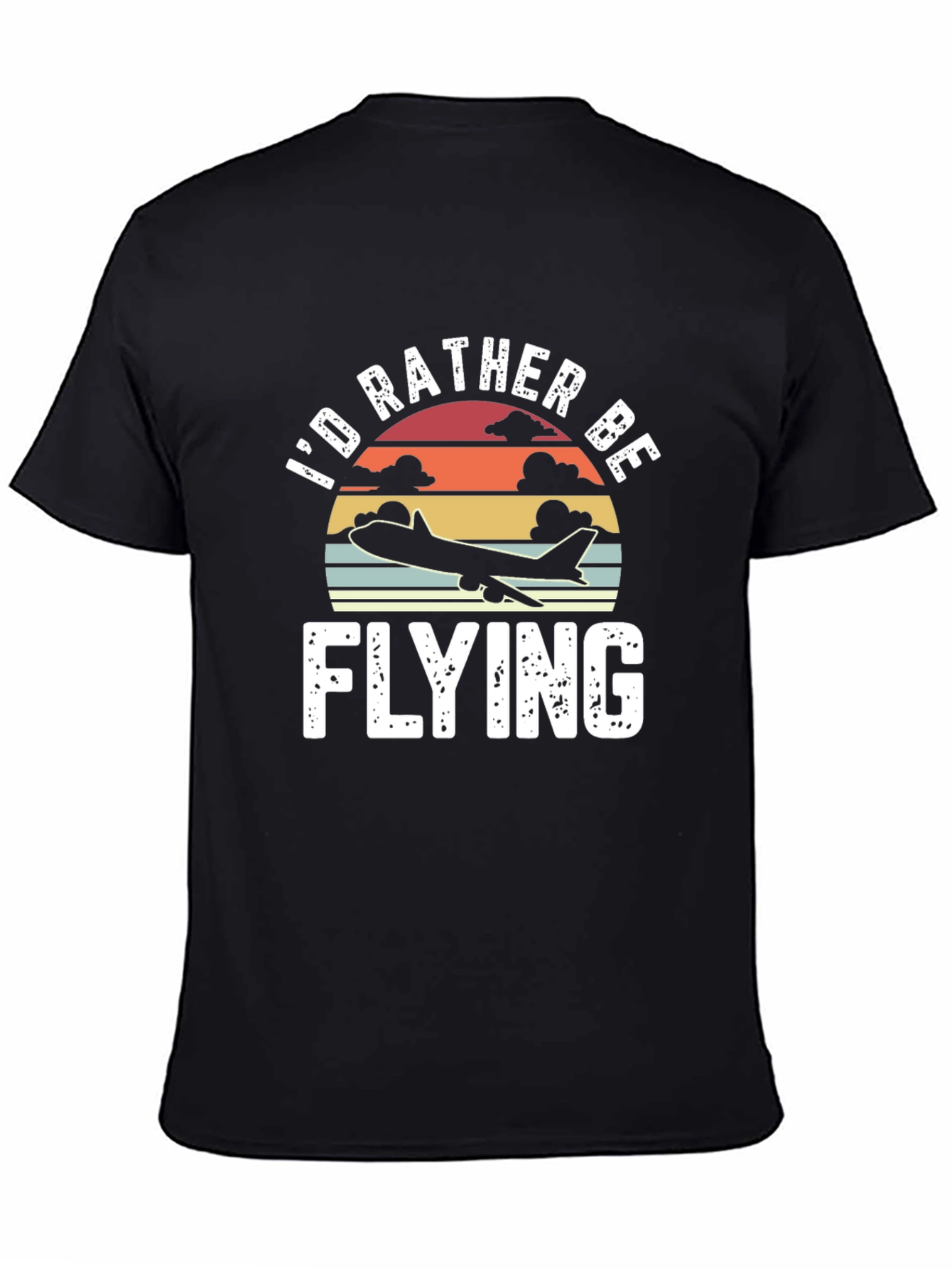 Black I'd Rather Be Flying Retro T-Shirt - Pilot Aviation Gift view 4