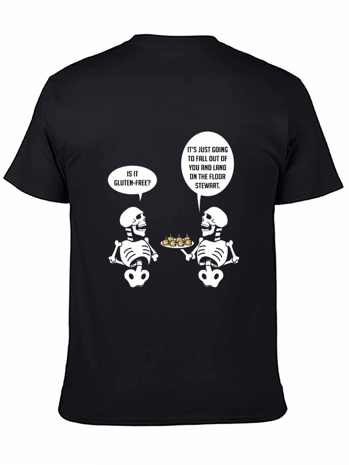 Black Gluten-Free Skeleton Humor T-Shirt view 4