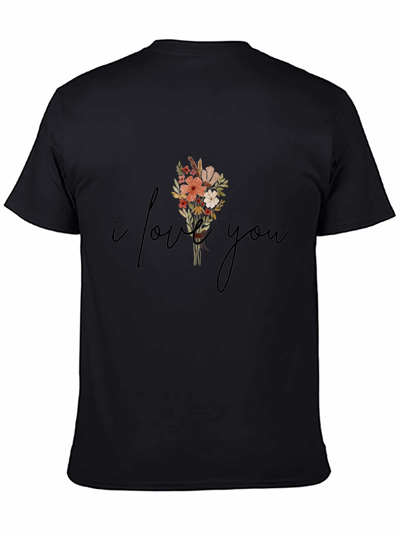 Black I Love You Floral Graphic Tee - Stylish Unisex T-Shirt view 4