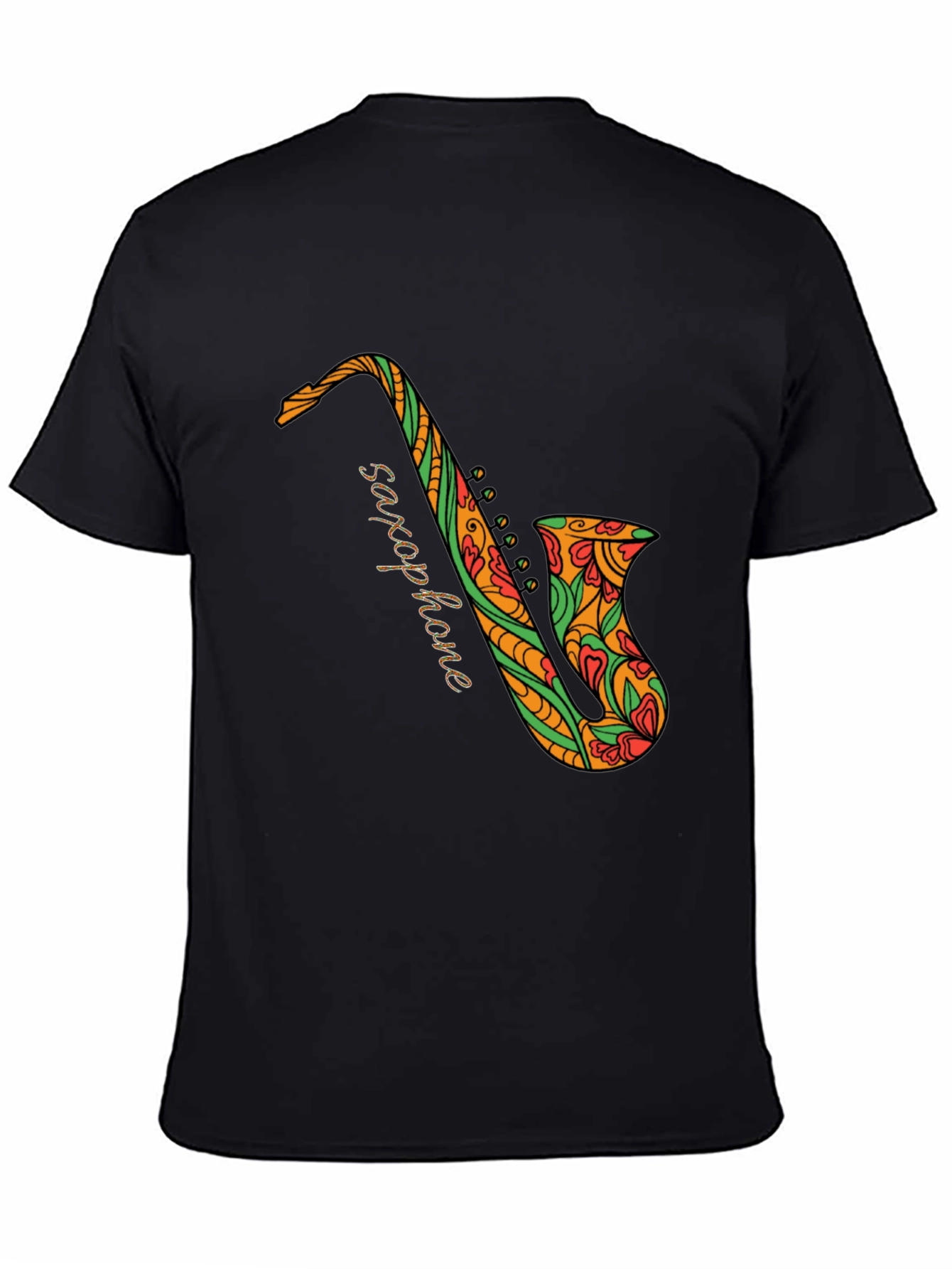 Black Black Saxophone Floral Graphic Tee view 4