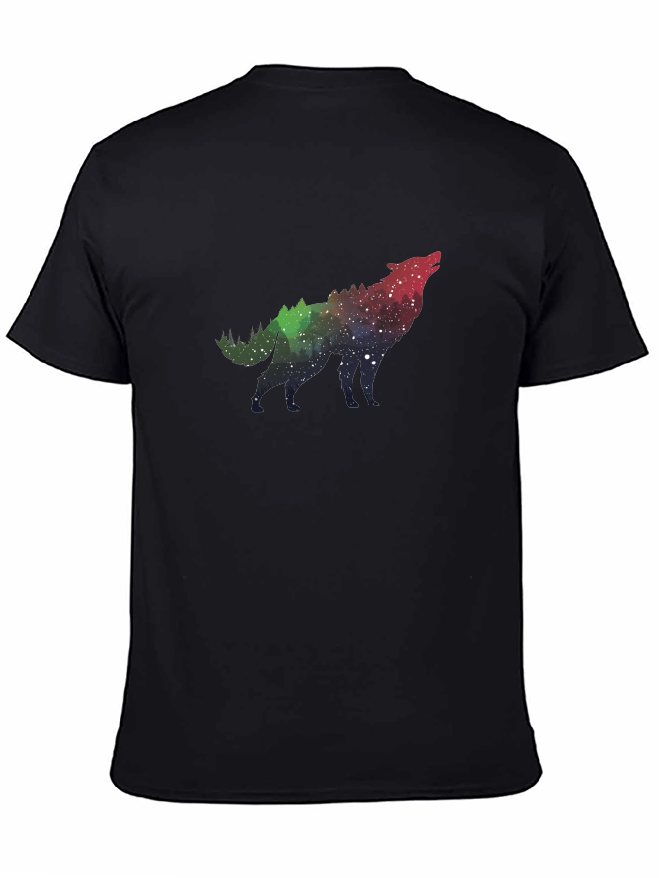 Wolf Galaxy Print Black T-Shirt - 4