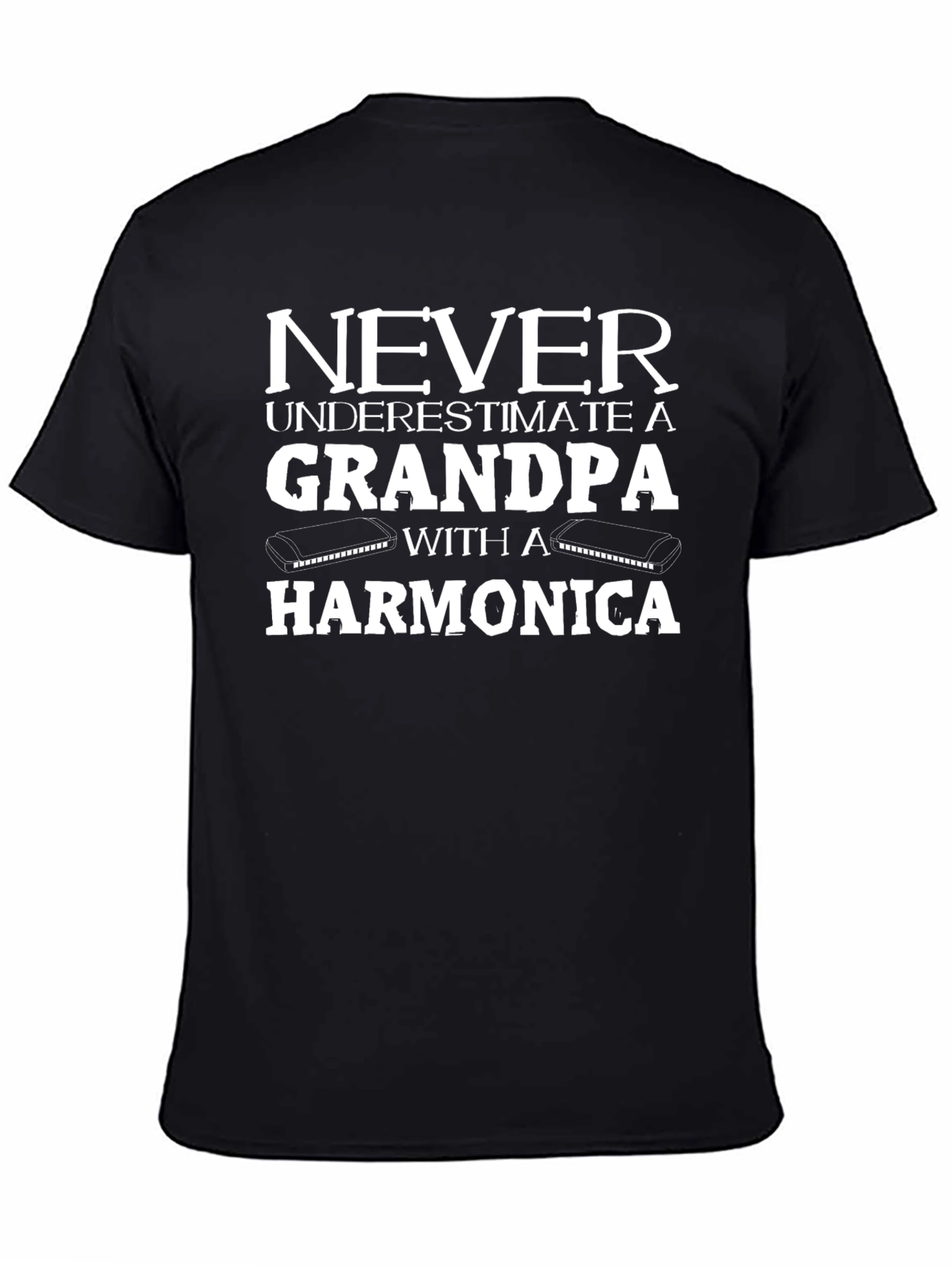 Black Grandpa Harmonica T-Shirt: Never Underestimate! view 4