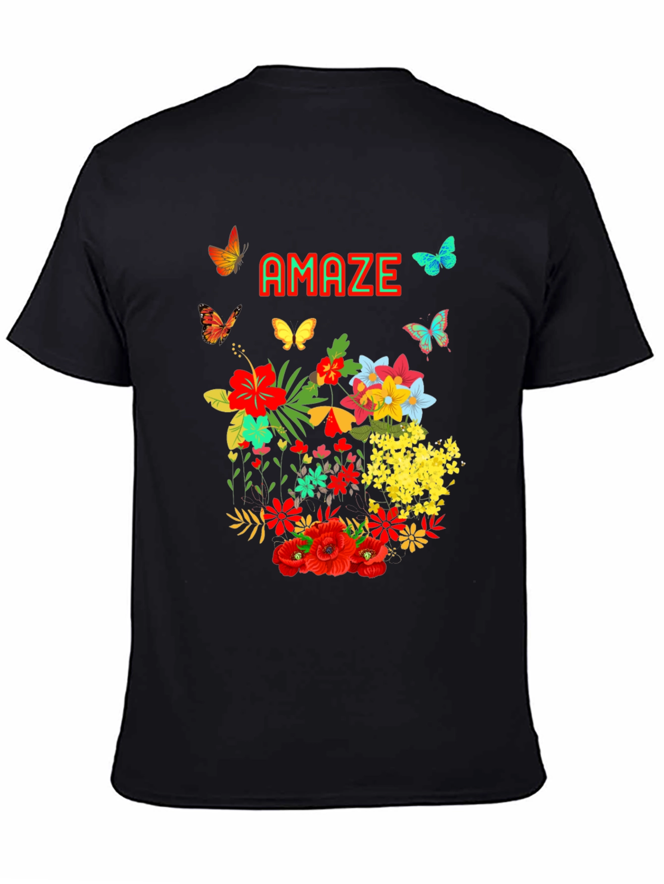 Black Amaze Floral Butterfly Graphic Tee - Men's Black T-Shirt view 4