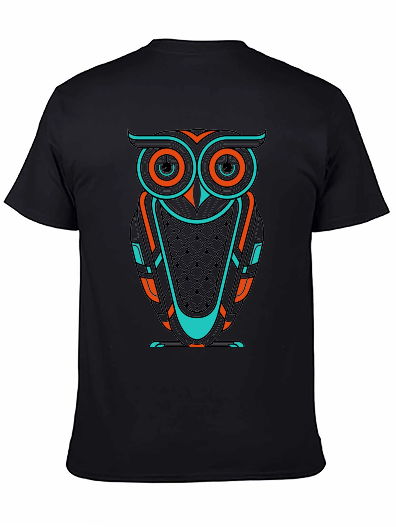Black Cool Owl Graphic Print Men's Black T-Shirt view 4