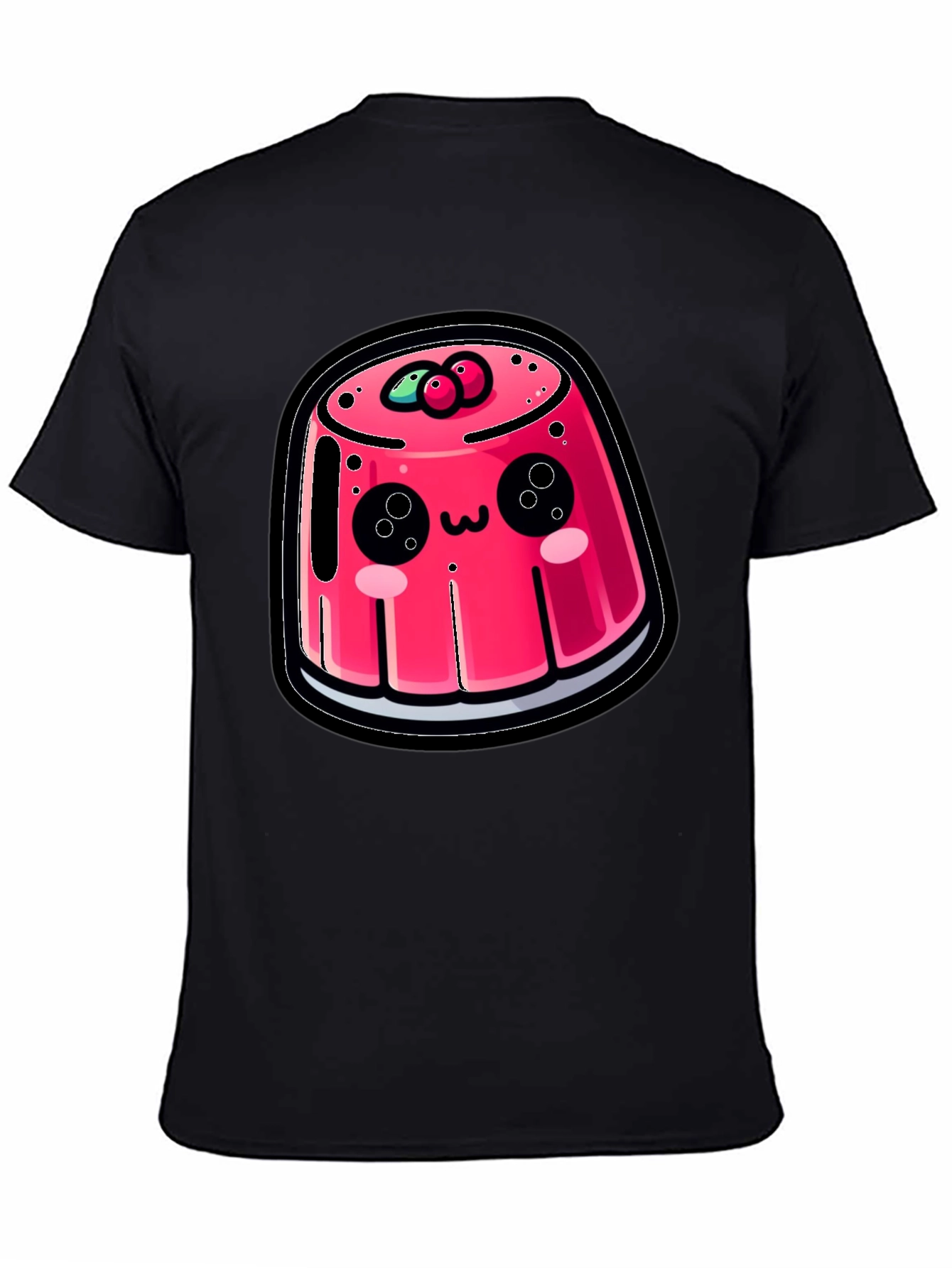 Black Cute Cartoon Pudding Black T-Shirt view 4