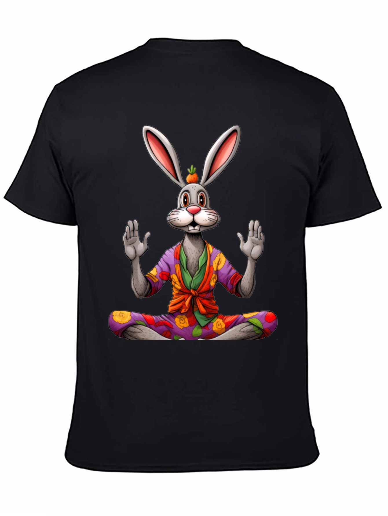 Black Zen Rabbit Graphic Tee - Meditating Hare Shirt view 4