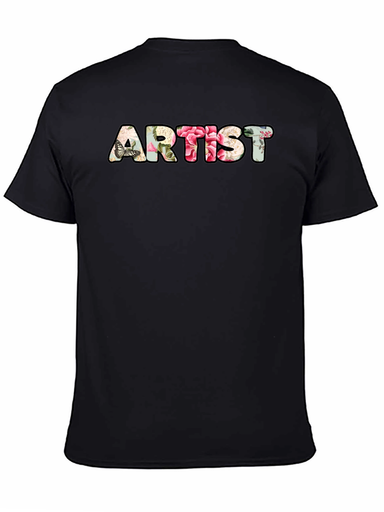 Black Floral Artist T-Shirt - Black Crew Neck Tee view 4