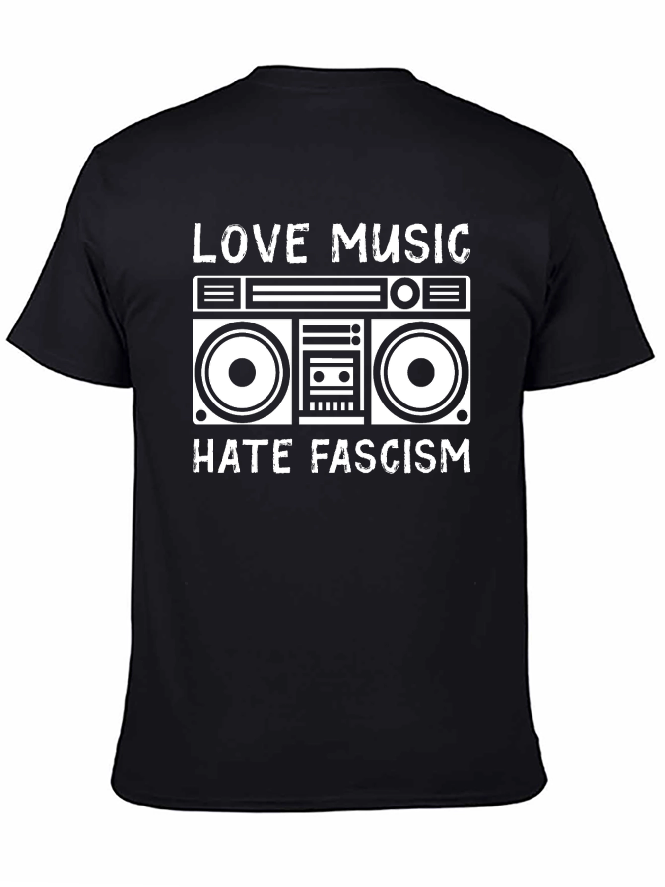 Black Love Music Hate Fascism Boombox Graphic Tee view 4