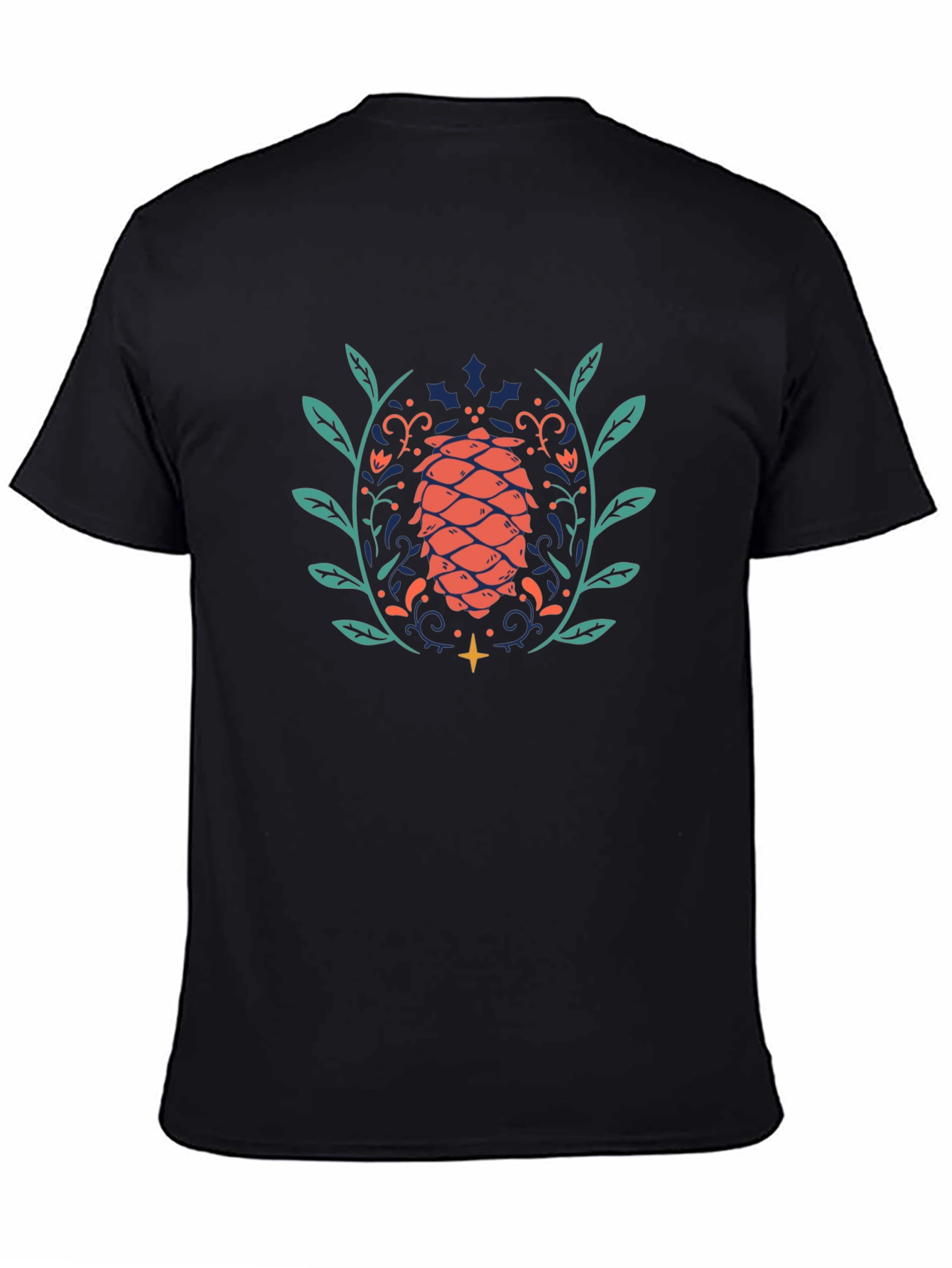 Black Unique Pinecone Graphic Black T-Shirt view 4
