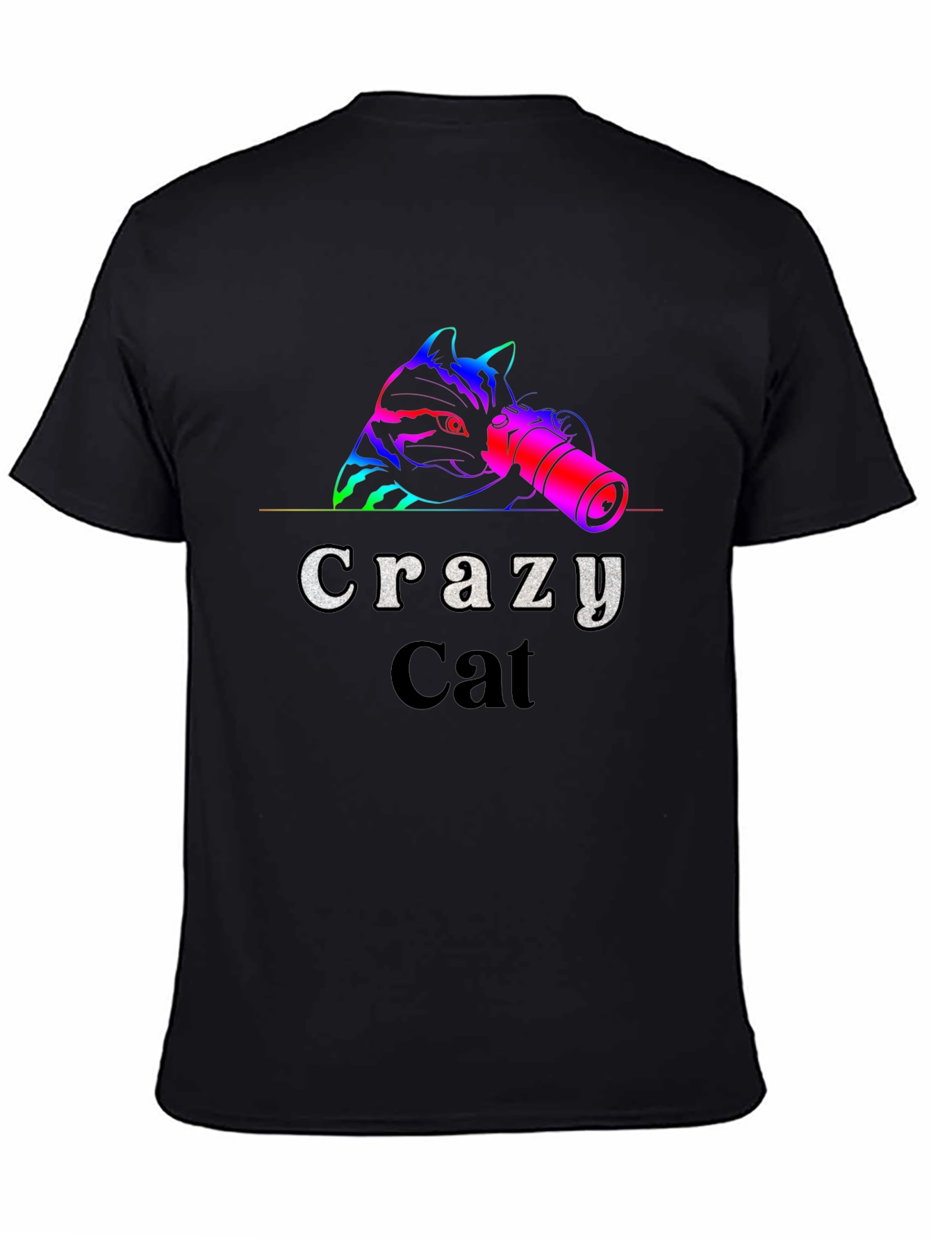 Black Crazy Cat T-Shirt - Novelty Graphic Tee view 4