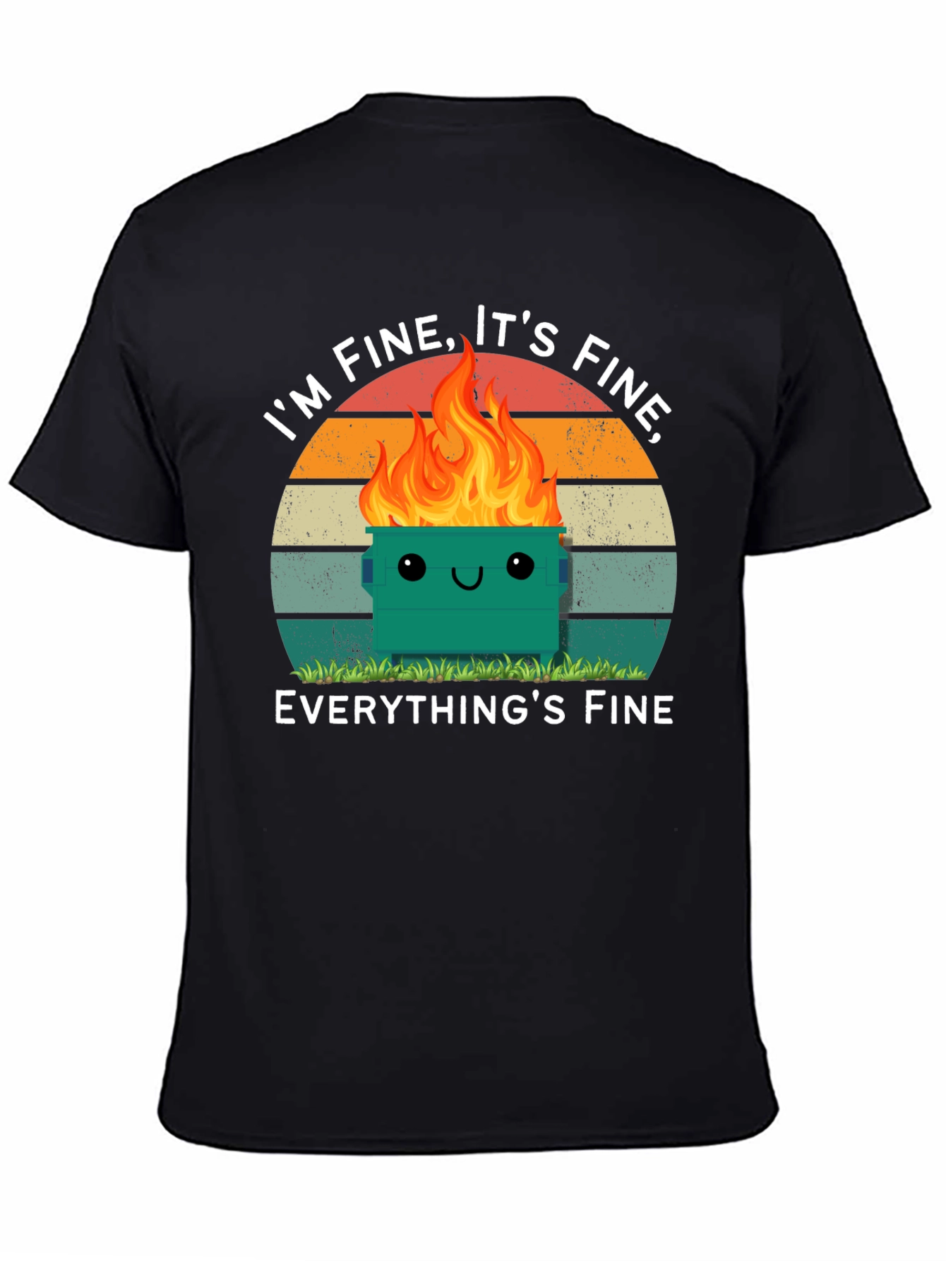 Black I'm Fine Dumpster Fire T-Shirt - Everything's Fine Meme Tee view 4