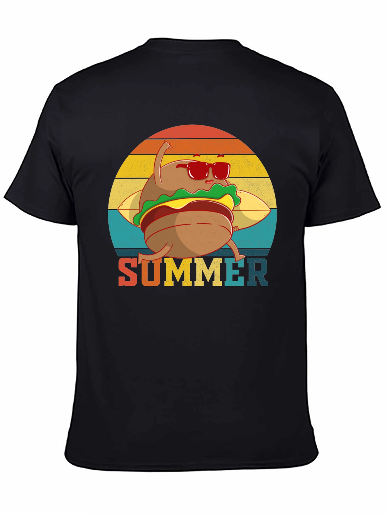Black Summer Burger Graphic Tee - Black Cotton T-Shirt view 4